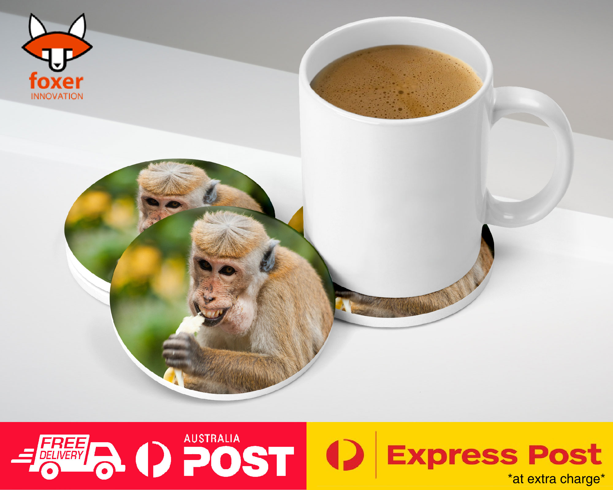 COASTER COFFEE DRINKING MAT|CUTE FUNNY MONKEY EATING BANANA