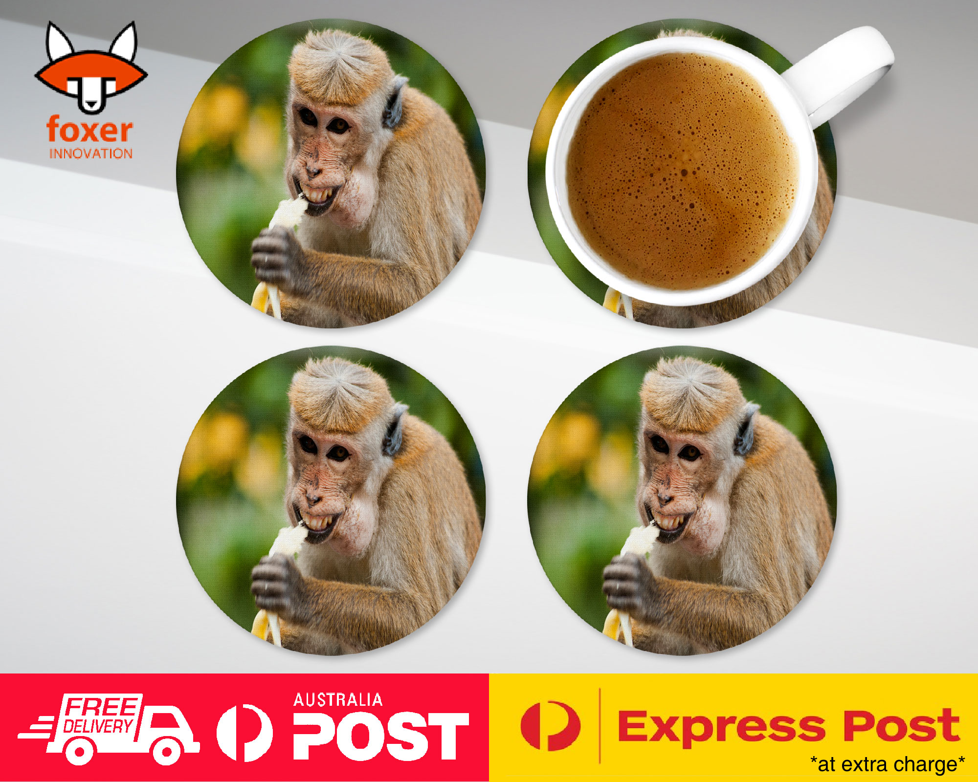 COASTER COFFEE DRINKING MAT|CUTE FUNNY MONKEY EATING BANANA