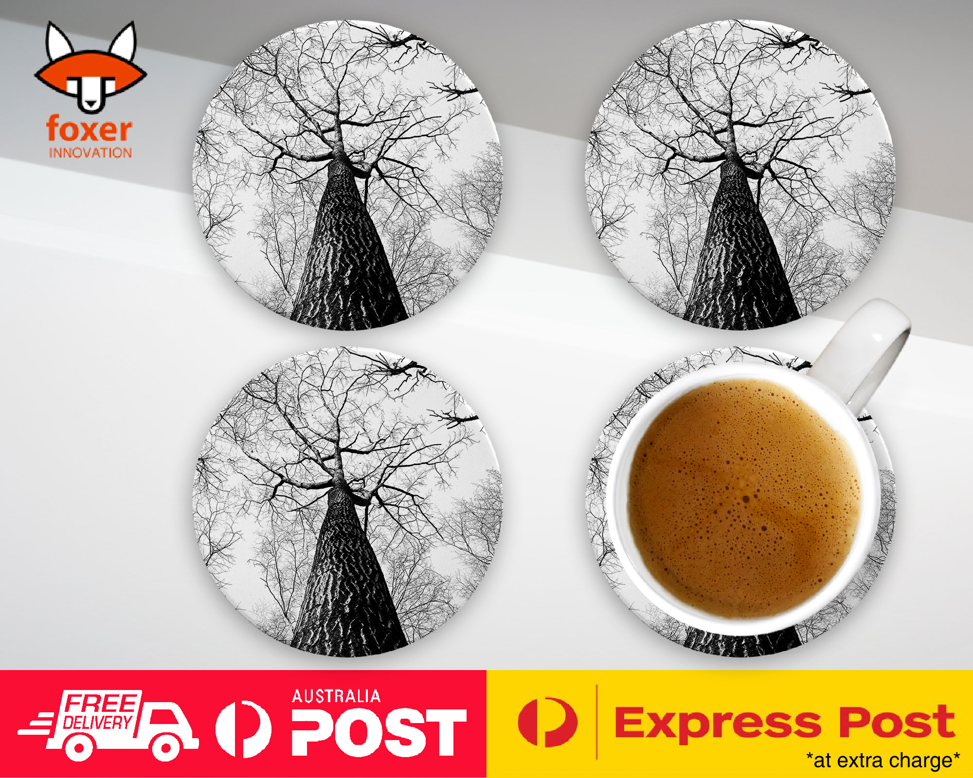COASTER COFFEE DRINKING MAT|SAD DEAD TREE GREYSCALE