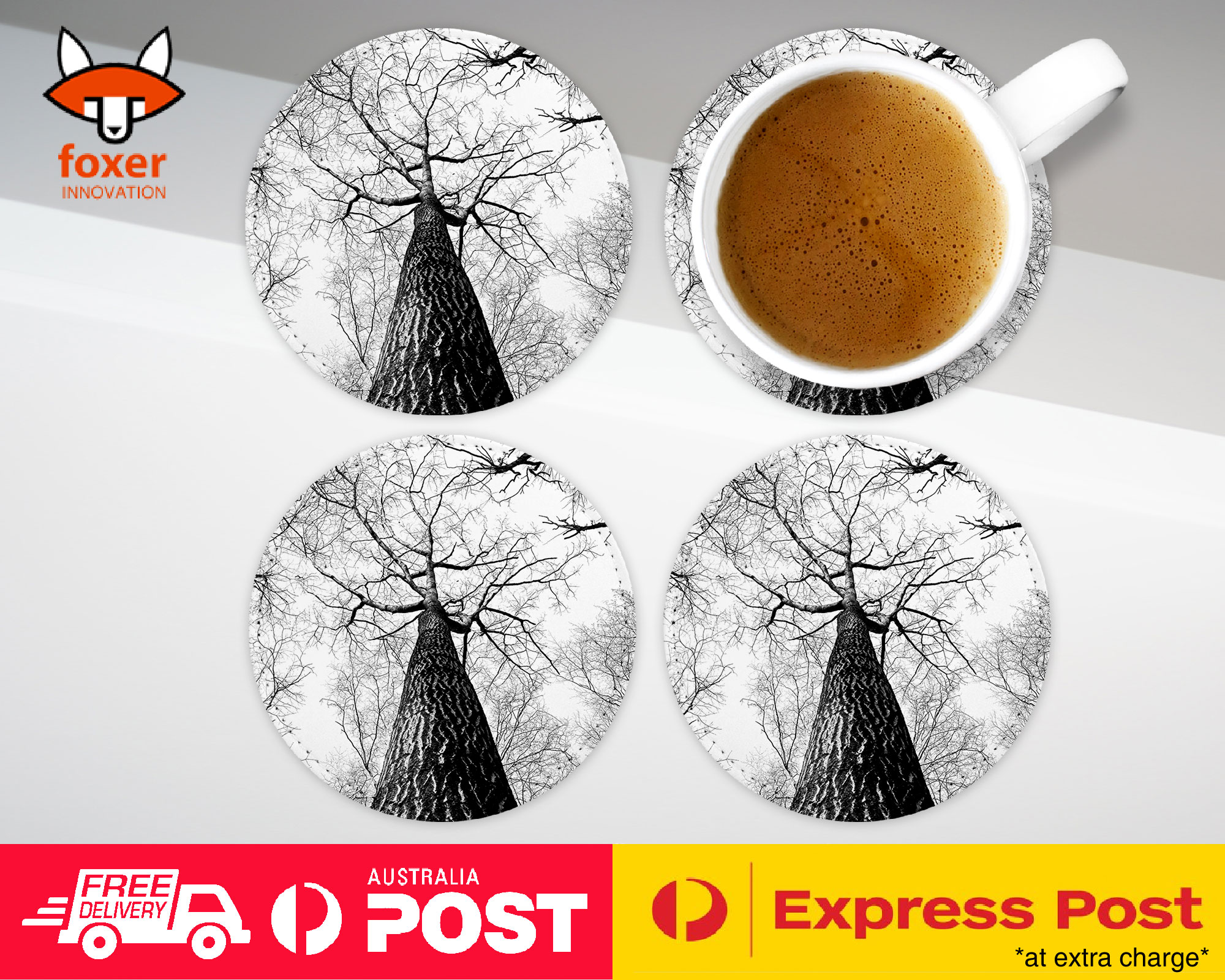 COASTER COFFEE DRINKING MAT|SAD DEAD TREE GREYSCALE
