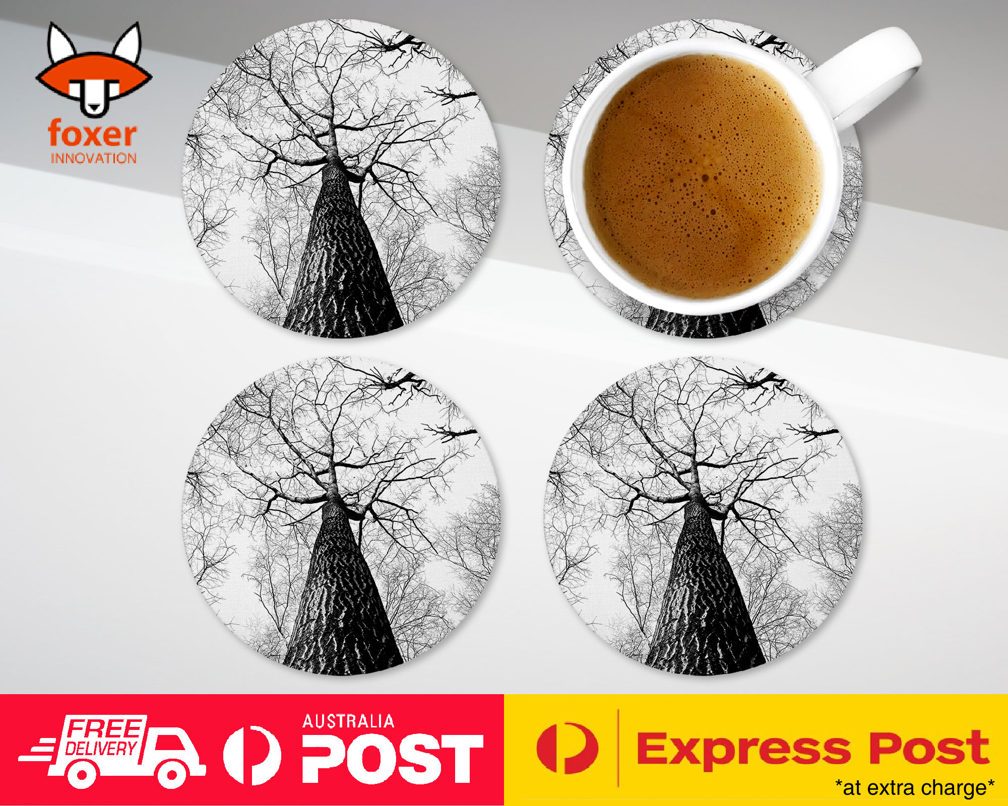 COASTER COFFEE DRINKING MAT|SAD DEAD TREE GREYSCALE