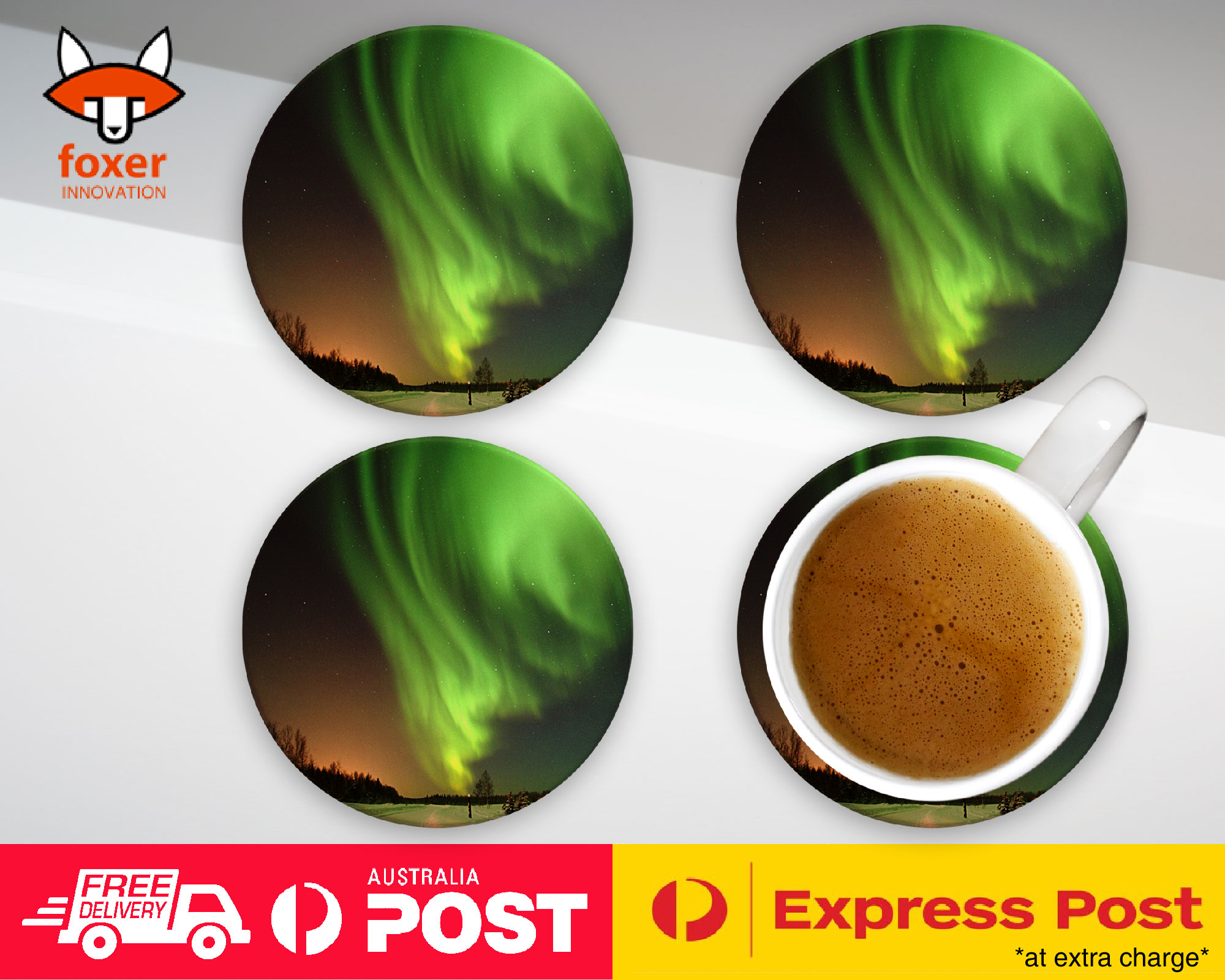 COASTER COFFEE DRINKING MAT|AURORA BOREALIS NORTHEN LIGHTS 2
