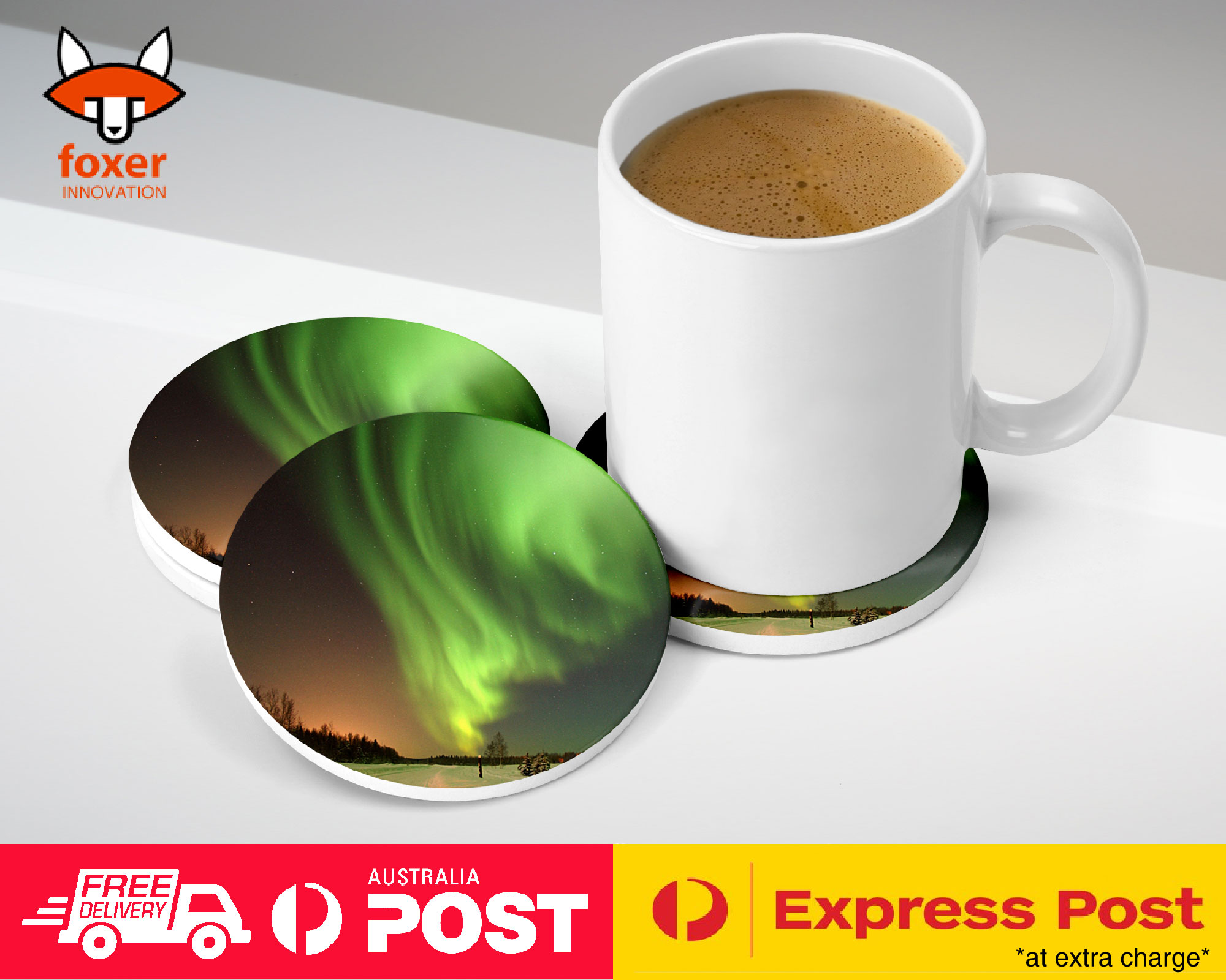 COASTER COFFEE DRINKING MAT|AURORA BOREALIS NORTHEN LIGHTS 2