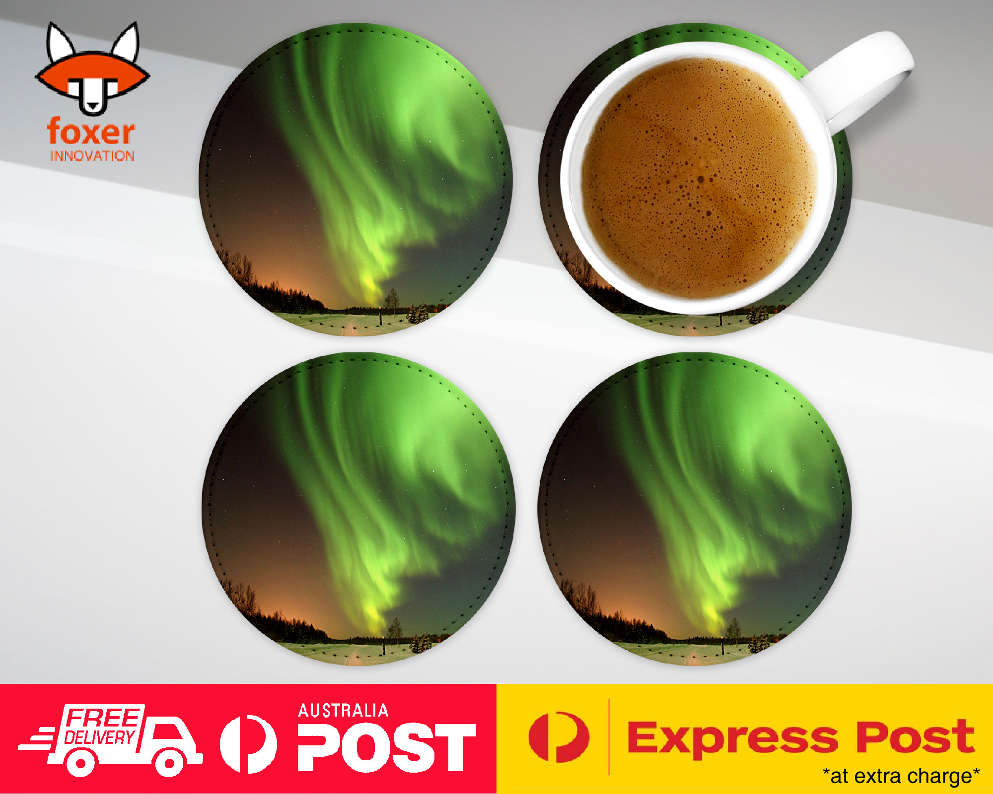 COASTER COFFEE DRINKING MAT|AURORA BOREALIS NORTHEN LIGHTS 2