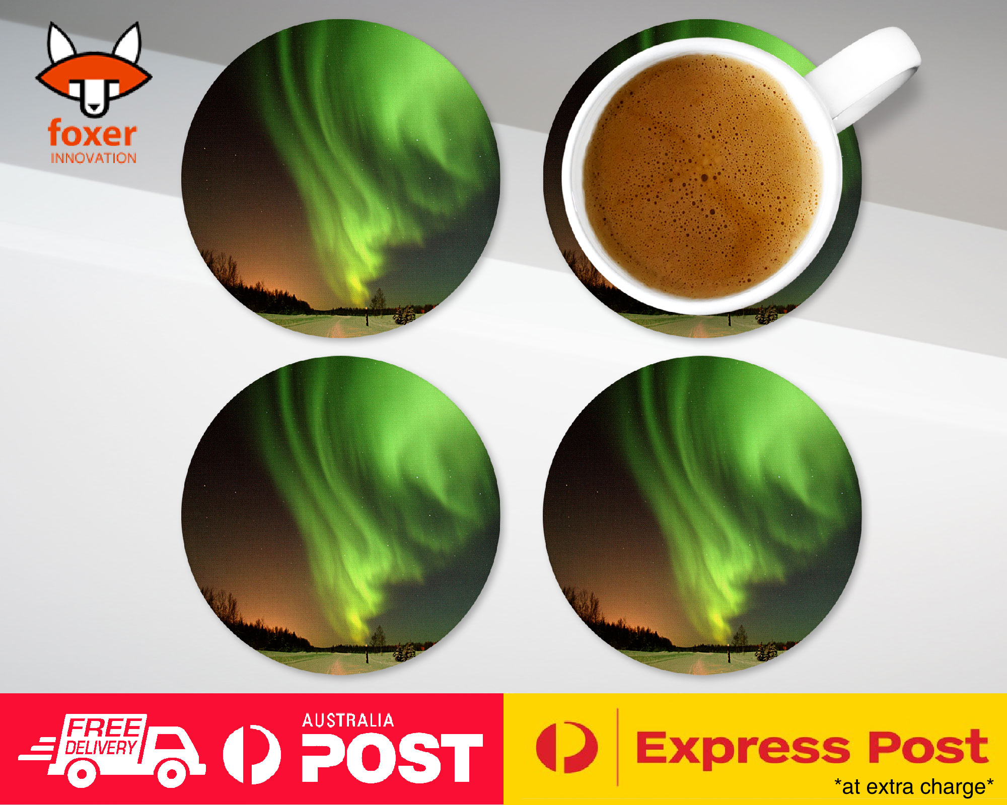COASTER COFFEE DRINKING MAT|AURORA BOREALIS NORTHEN LIGHTS 2