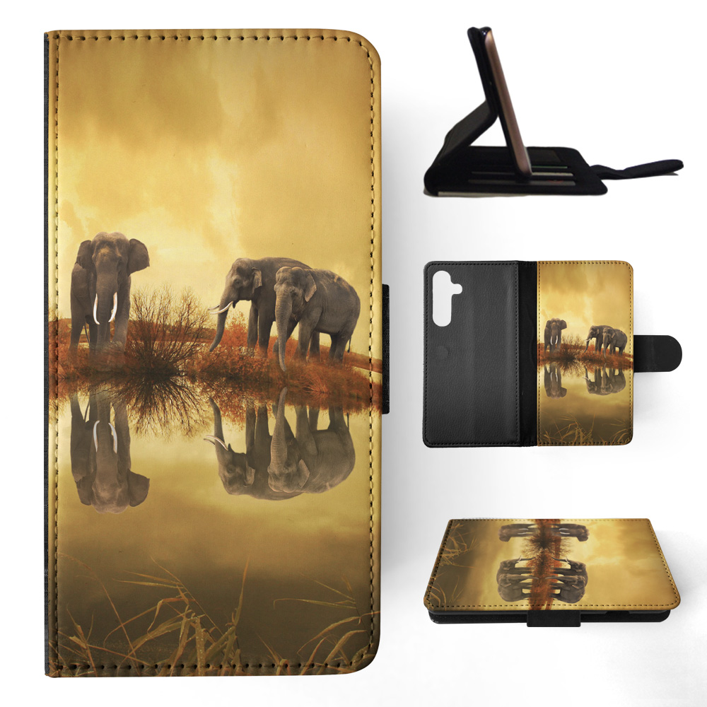 FLIP CASE FOR SAMSUNG GALAXY|AFRICAN ELEPHANT FAMILY BY LAKE - Picture 11 of 120