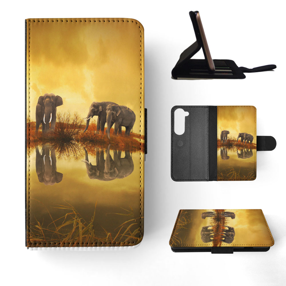 FLIP CASE FOR SAMSUNG GALAXY|AFRICAN ELEPHANT FAMILY BY LAKE - Picture 31 of 120