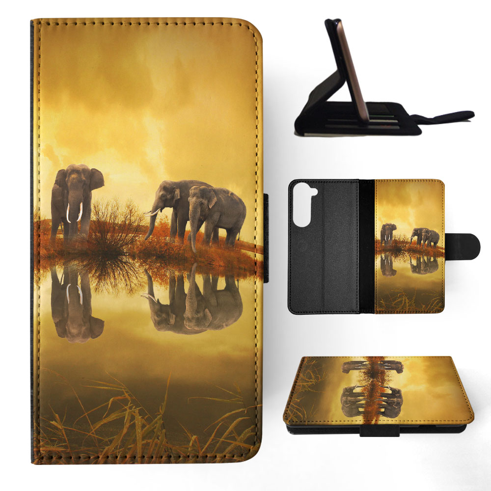 FLIP CASE FOR SAMSUNG GALAXY|AFRICAN ELEPHANT FAMILY BY LAKE - Picture 26 of 120