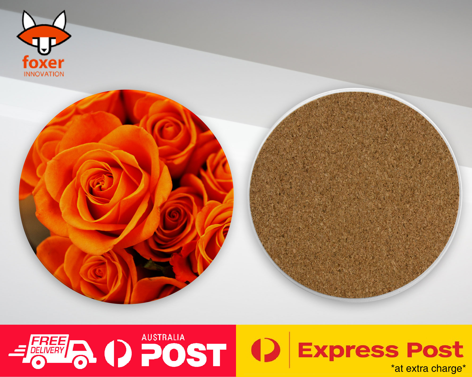 COASTER COFFEE DRINKING MAT|ORANGE FLOWER ROSES WALLPAPER