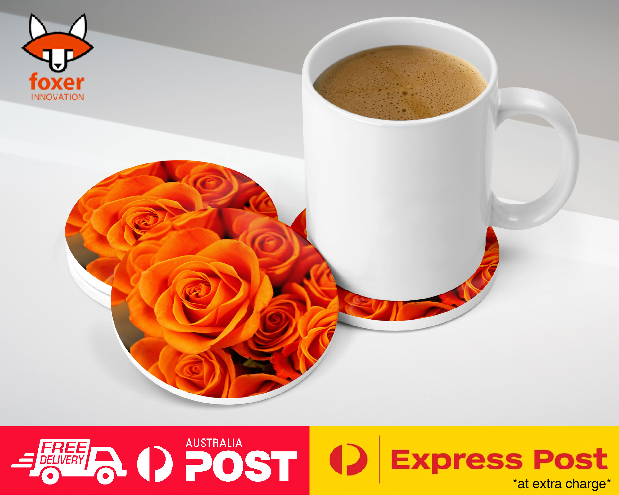 COASTER COFFEE DRINKING MAT|ORANGE FLOWER ROSES WALLPAPER