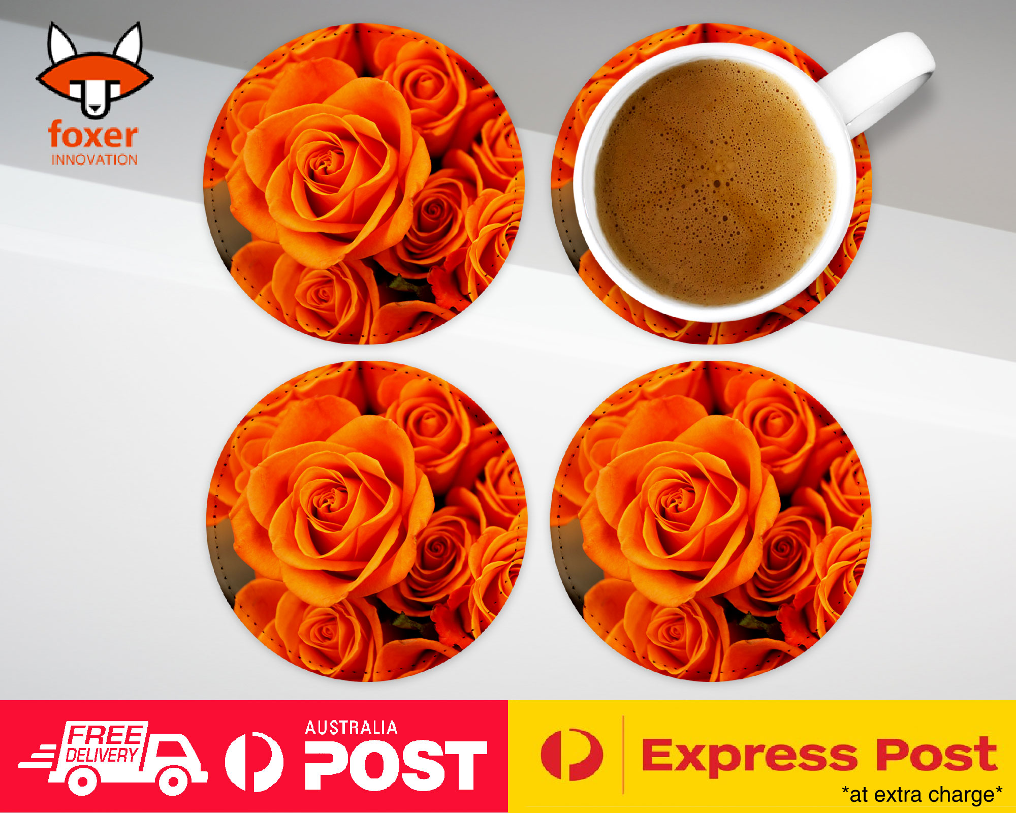COASTER COFFEE DRINKING MAT|ORANGE FLOWER ROSES WALLPAPER