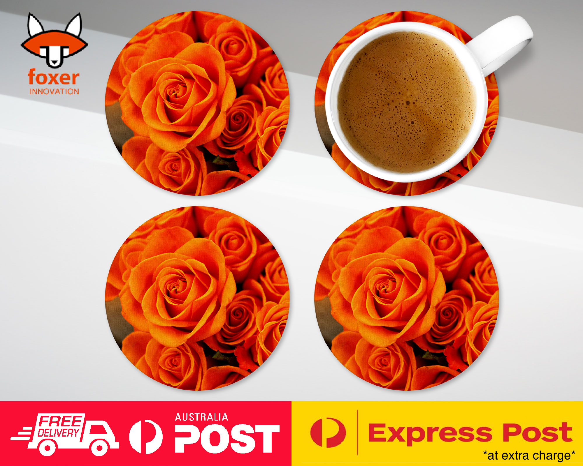 COASTER COFFEE DRINKING MAT|ORANGE FLOWER ROSES WALLPAPER