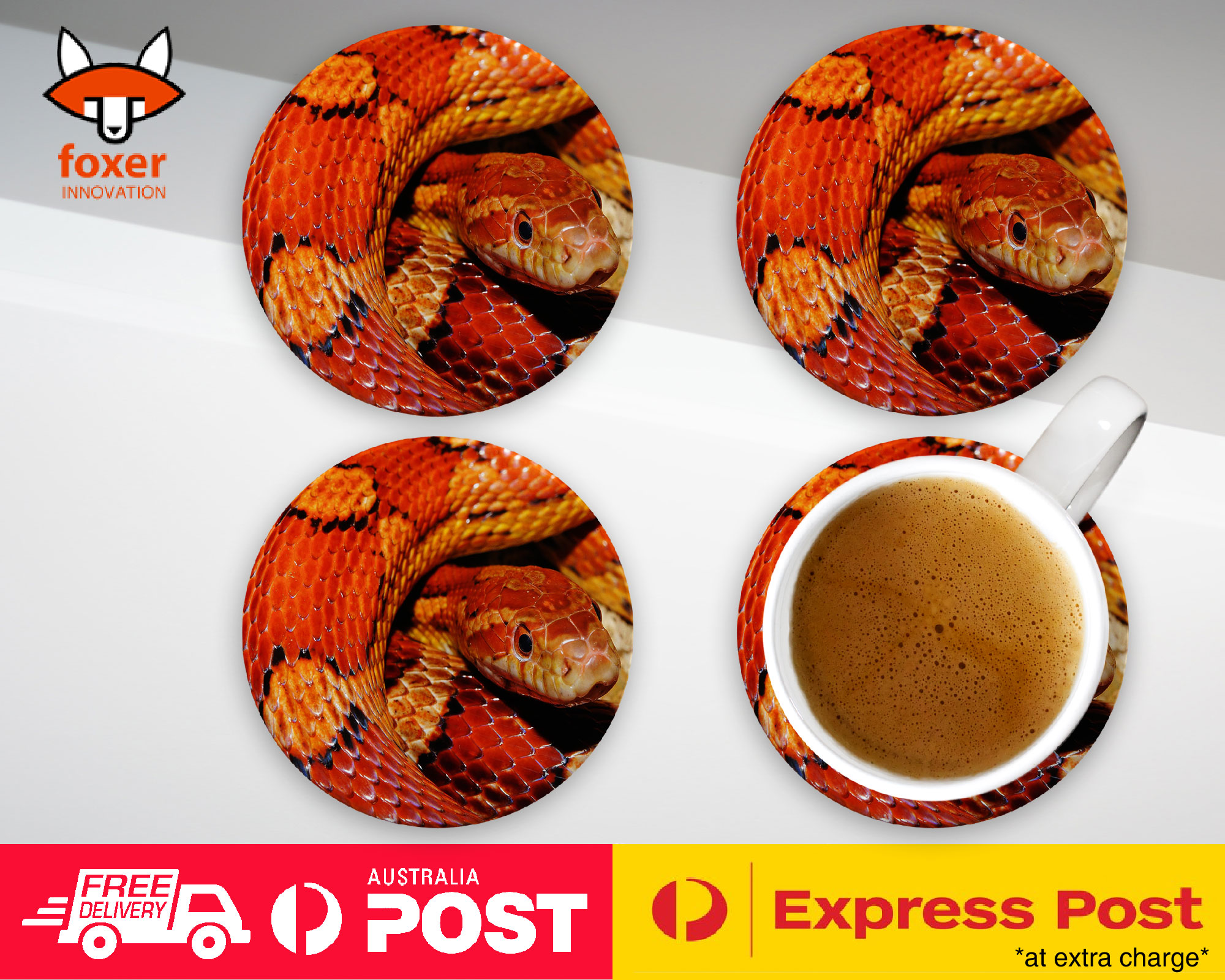 COASTER COFFEE DRINKING MAT|BROWN TAN SNAKE REPTILE #1