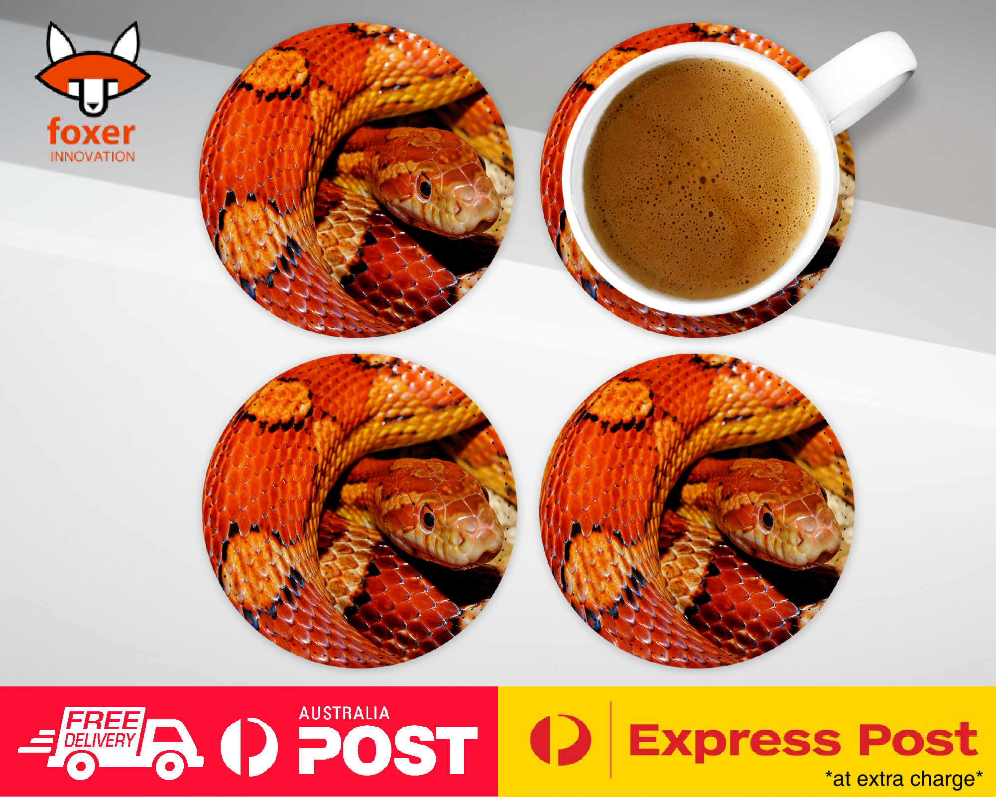 COASTER COFFEE DRINKING MAT|BROWN TAN SNAKE REPTILE #1