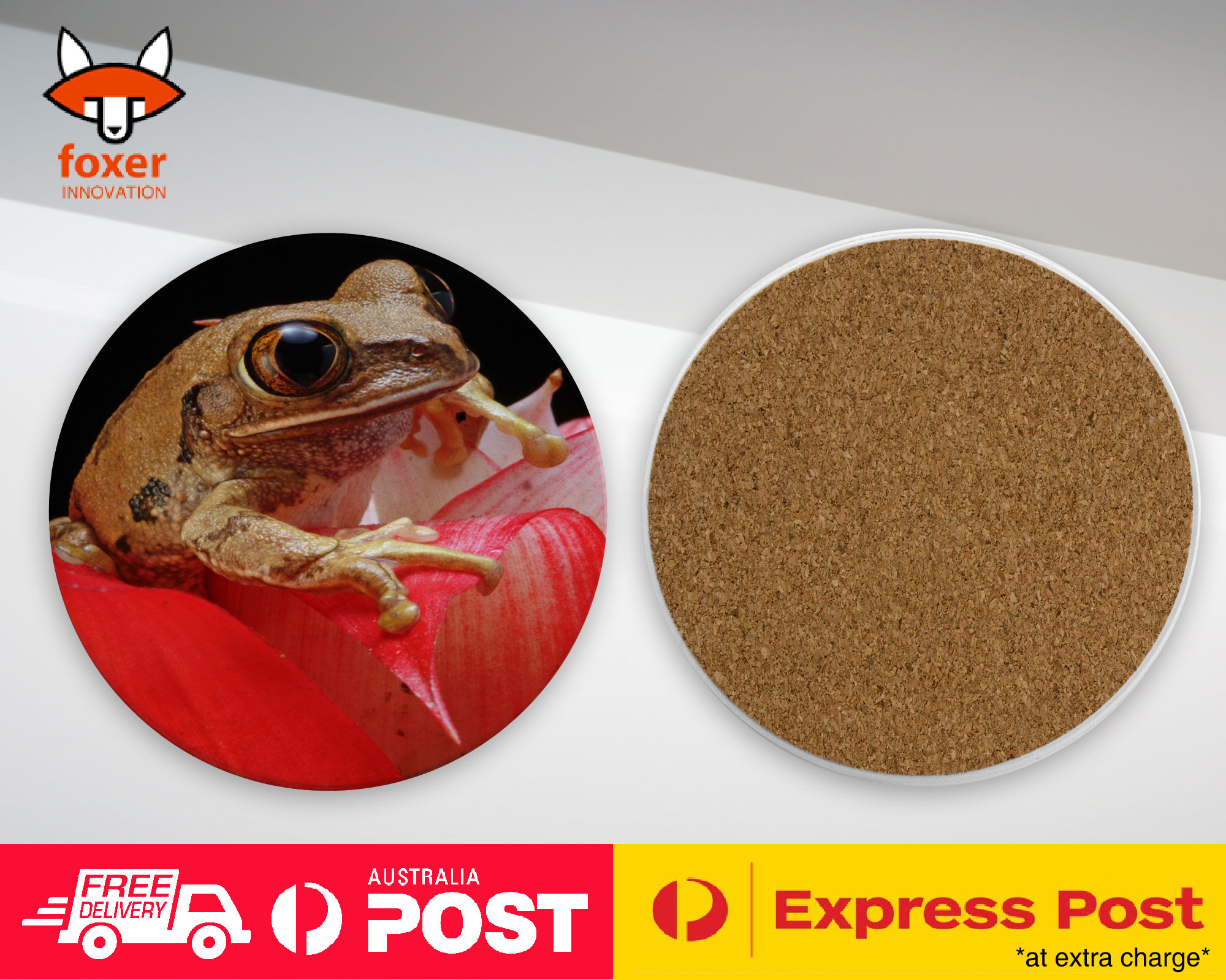 COASTER COFFEE DRINKING MAT|FROG TOAD AMPHIBIANS ON FLOWER