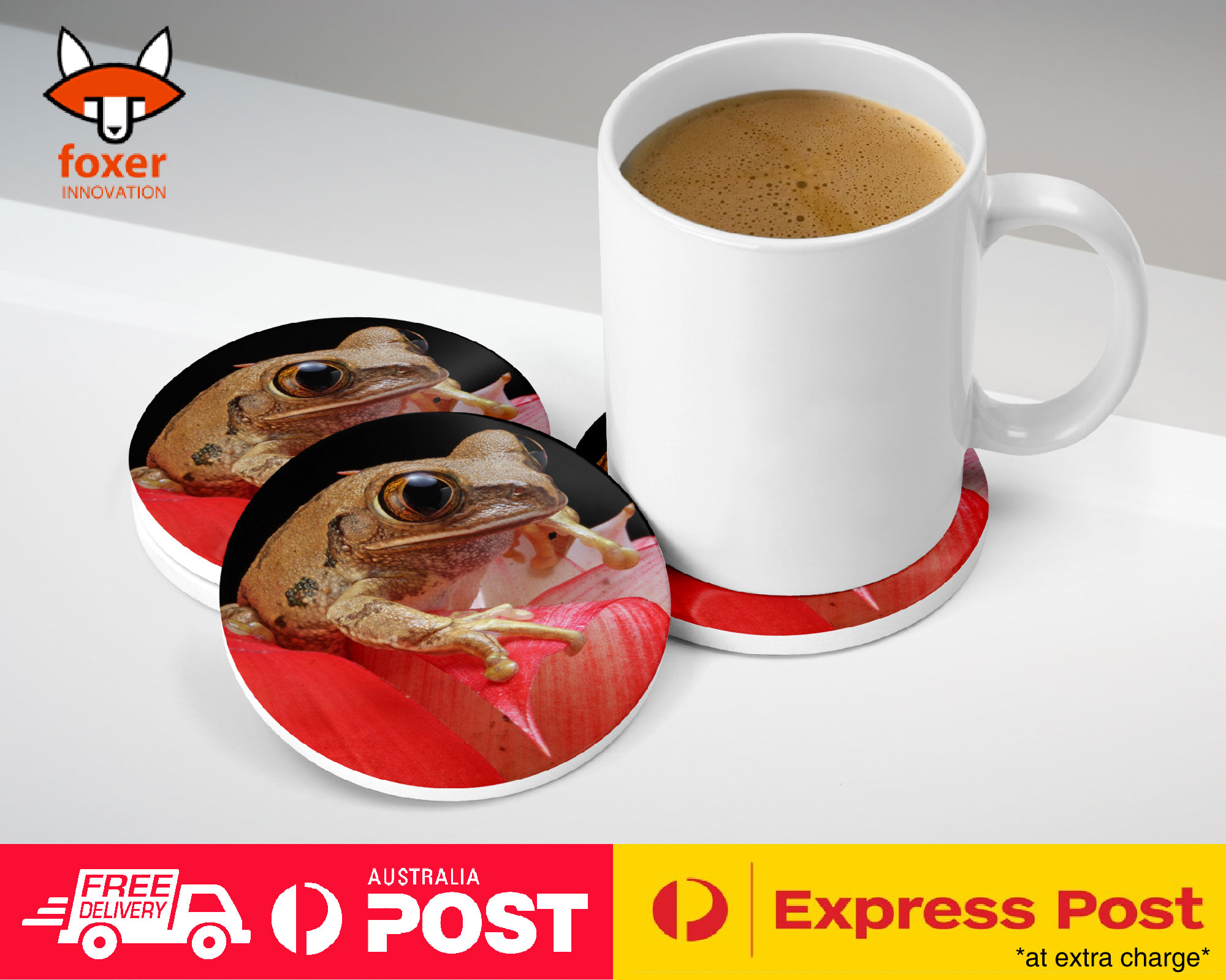 COASTER COFFEE DRINKING MAT|FROG TOAD AMPHIBIANS ON FLOWER