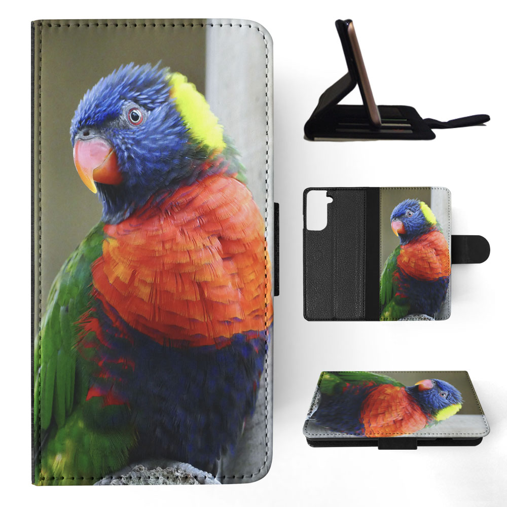 FLIP CASE FOR SAMSUNG GALAXY|COLORFUL RAINBOW BIRD PARROT 356 - Picture 56 of 120