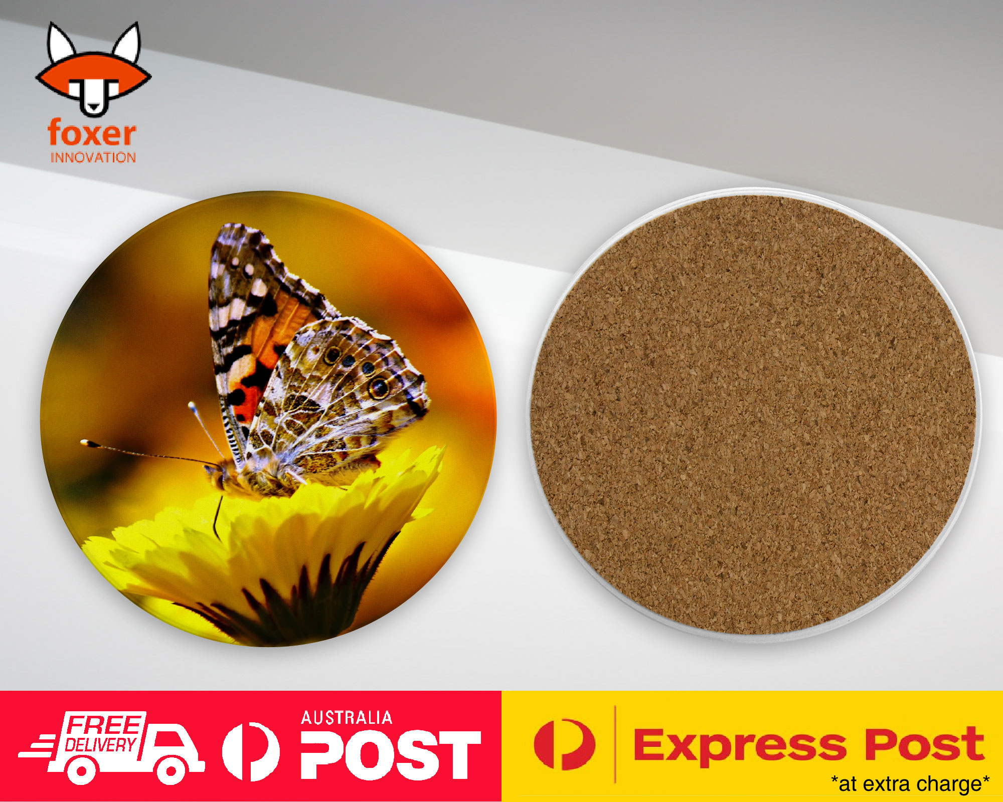 COASTER COFFEE DRINKING MAT|BEAUTIFUL BUTTERFLY YELLOW FLOWER
