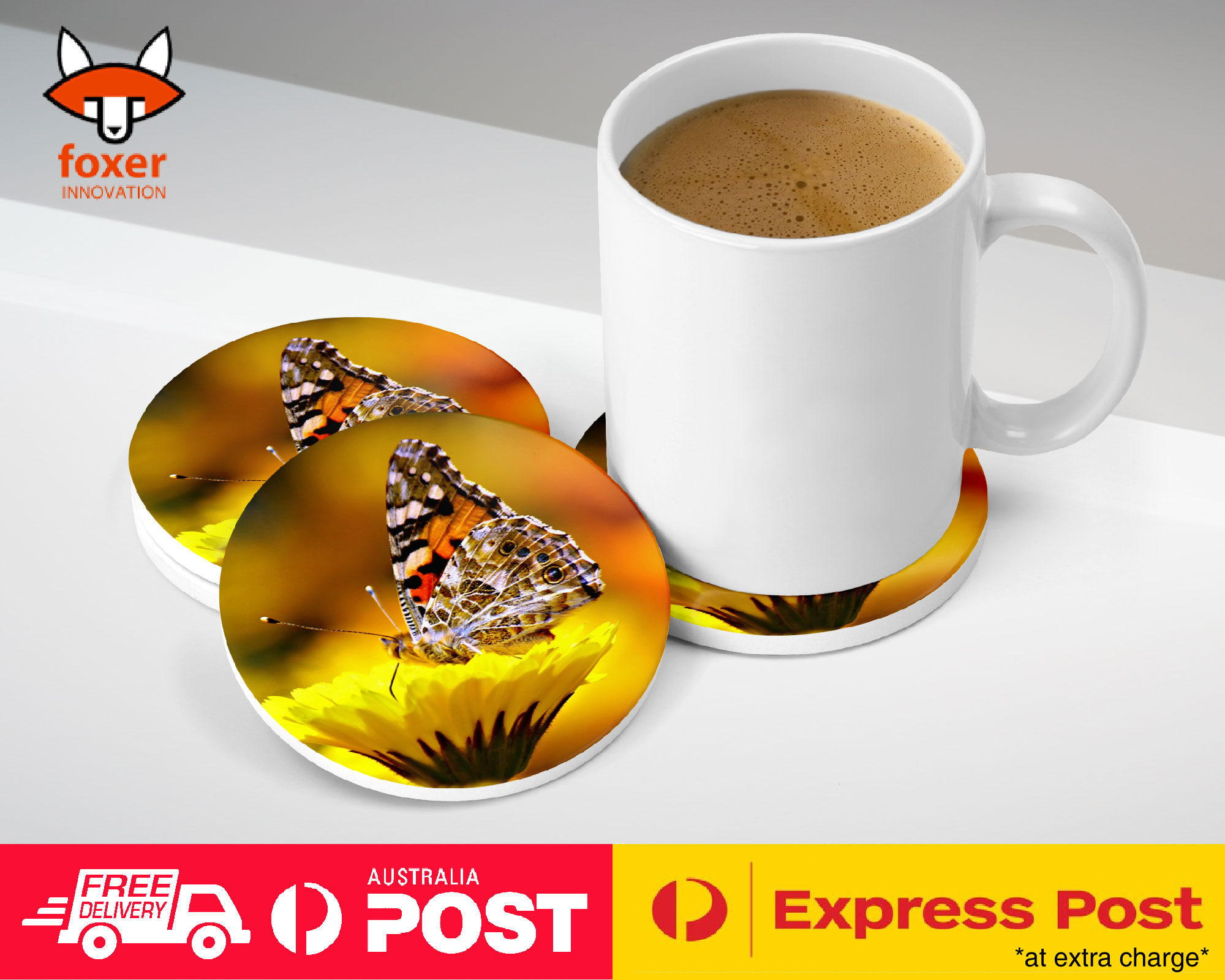 COASTER COFFEE DRINKING MAT|BEAUTIFUL BUTTERFLY YELLOW FLOWER