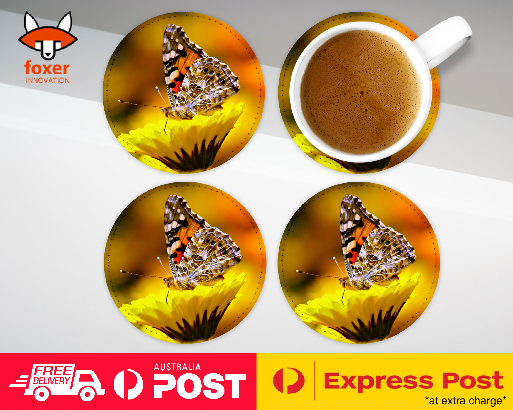 COASTER COFFEE DRINKING MAT|BEAUTIFUL BUTTERFLY YELLOW FLOWER