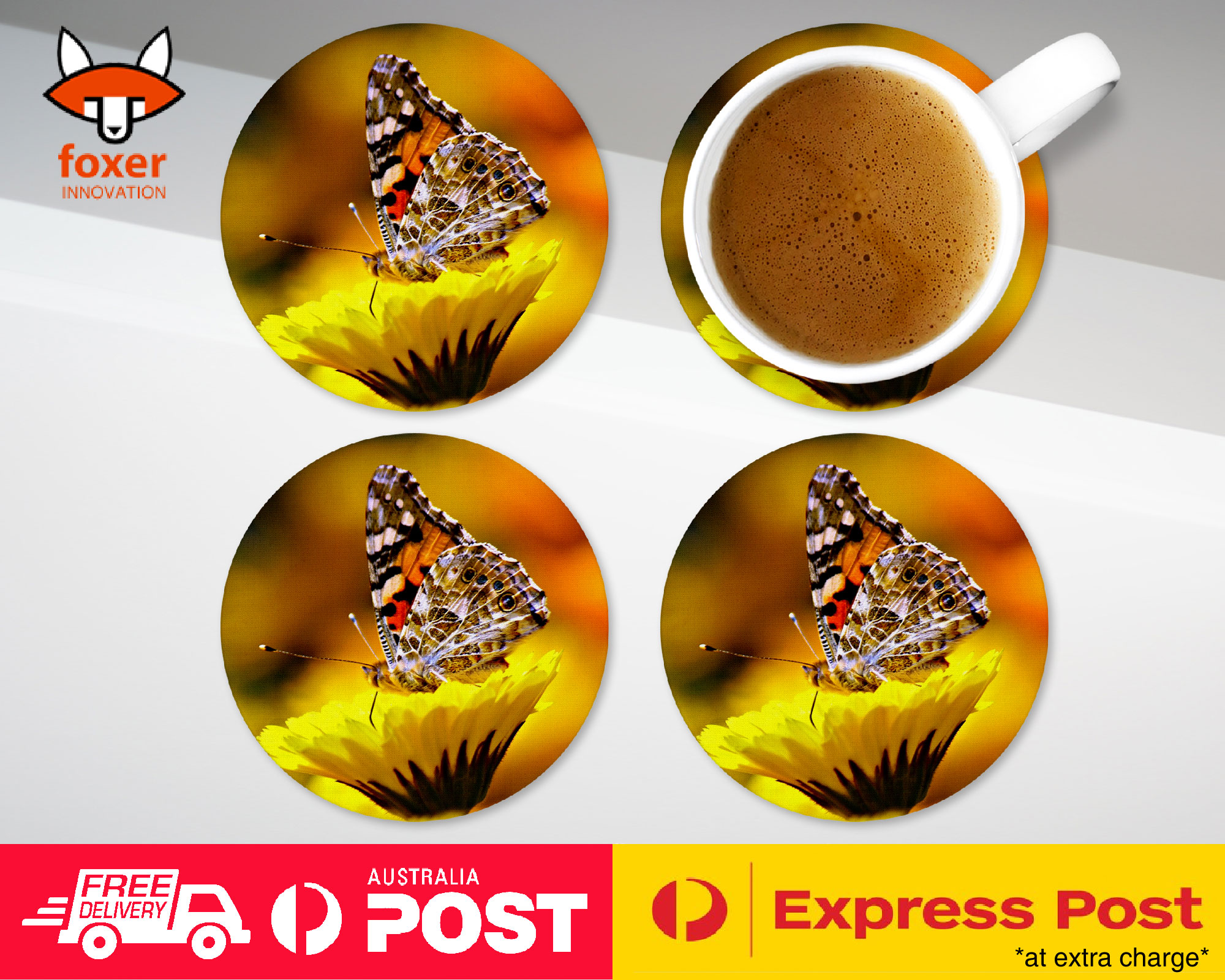 COASTER COFFEE DRINKING MAT|BEAUTIFUL BUTTERFLY YELLOW FLOWER