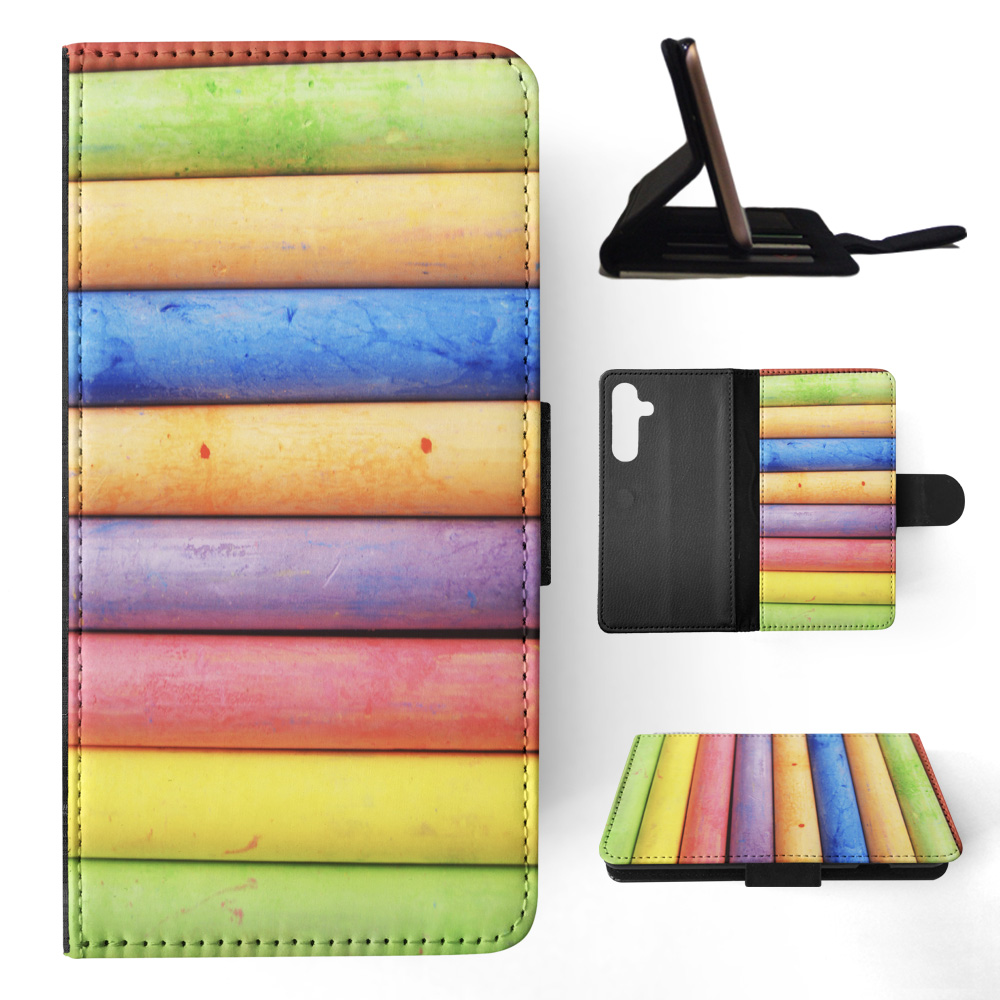 FLIP CASE FOR SAMSUNG GALAXY|RAINBOW CHALK STACKED PATTERN #2 - Picture 11 of 120