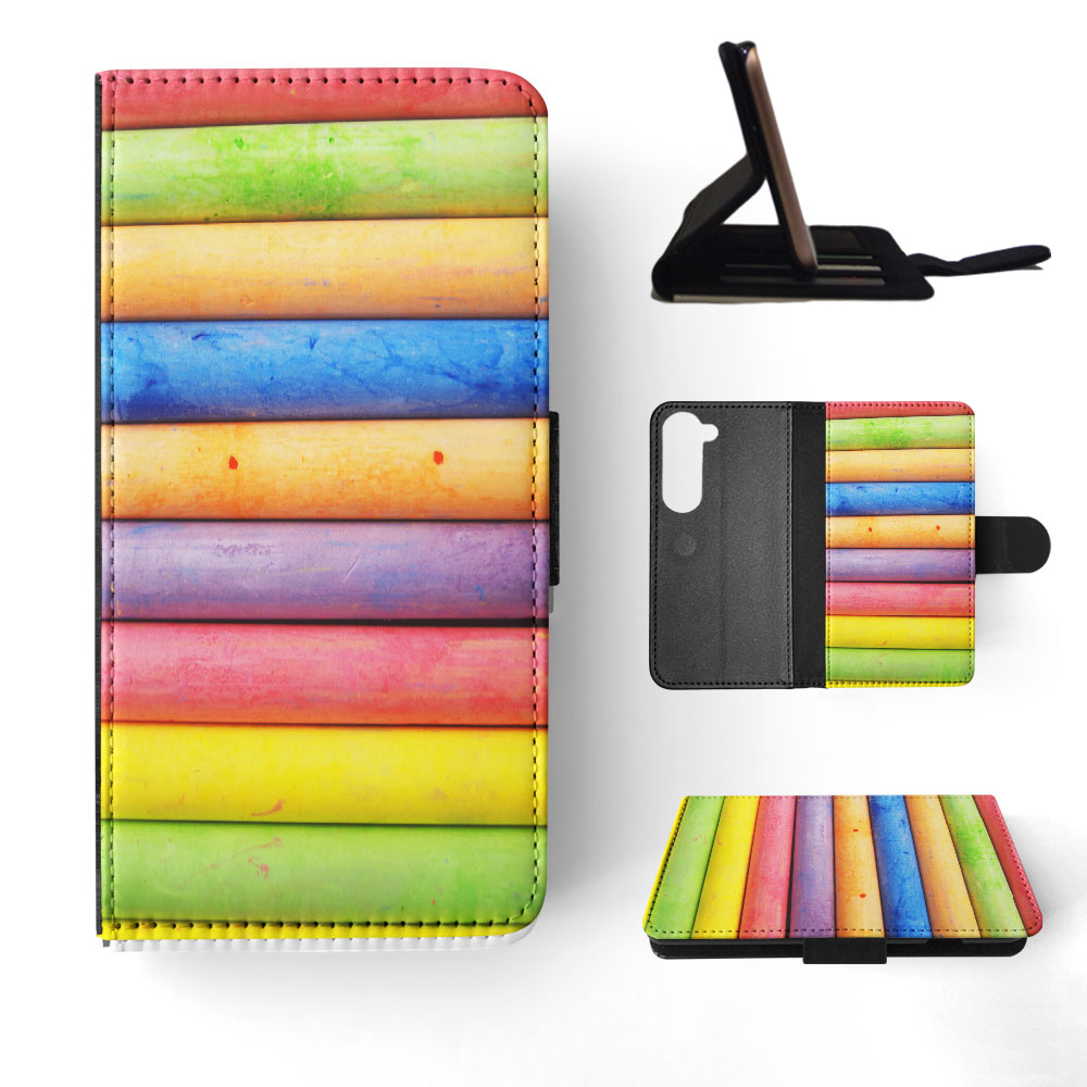 FLIP CASE FOR SAMSUNG GALAXY|RAINBOW CHALK STACKED PATTERN #2 - Picture 31 of 120