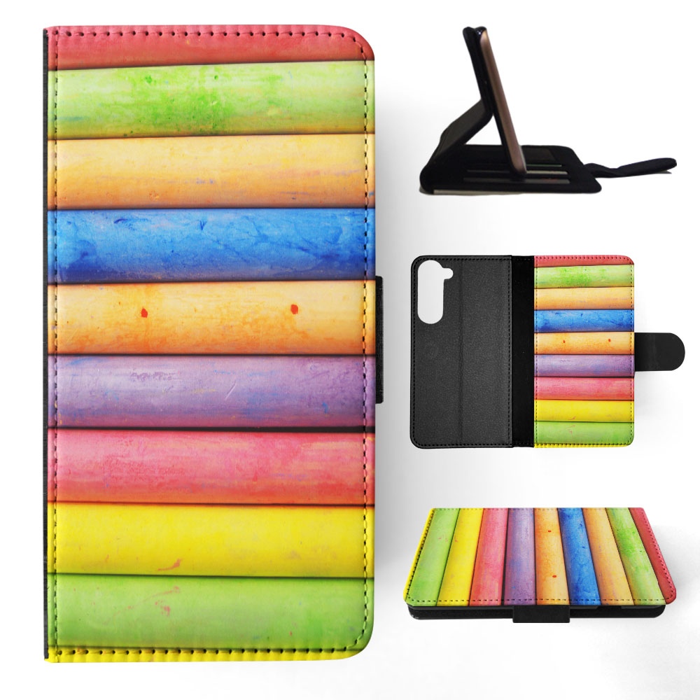 FLIP CASE FOR SAMSUNG GALAXY|RAINBOW CHALK STACKED PATTERN #2 - Picture 26 of 120