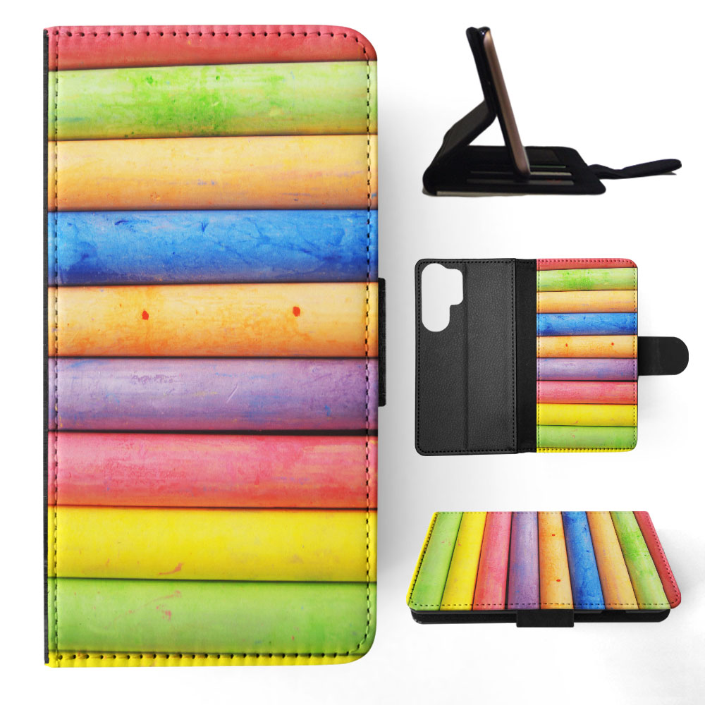 FLIP CASE FOR SAMSUNG GALAXY|RAINBOW CHALK STACKED PATTERN #2 - Picture 21 of 120
