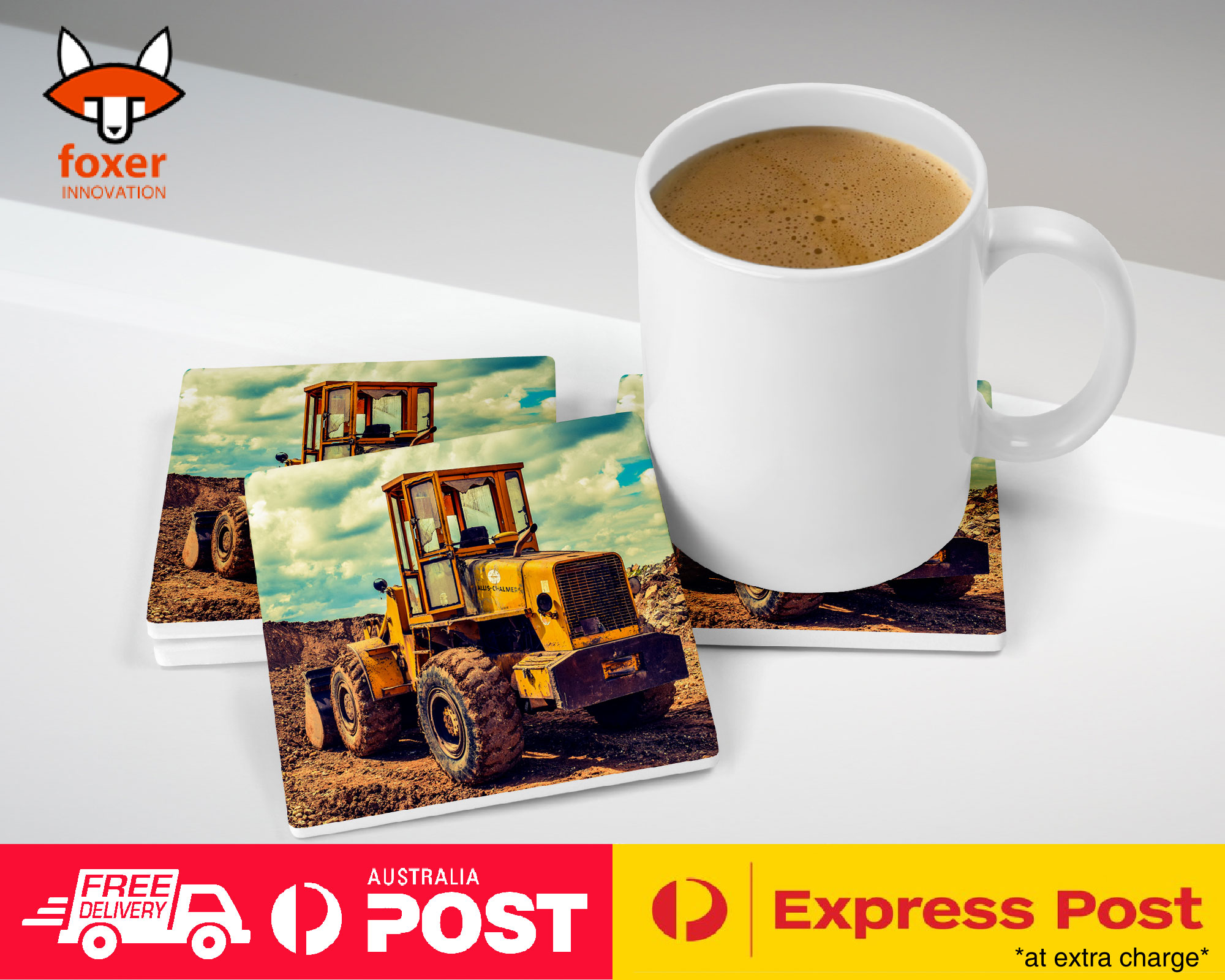 COASTER COFFEE DRINKING MAT|COOL FARMERS YELLOW TRACTOR #2 - Foto 20 di 21