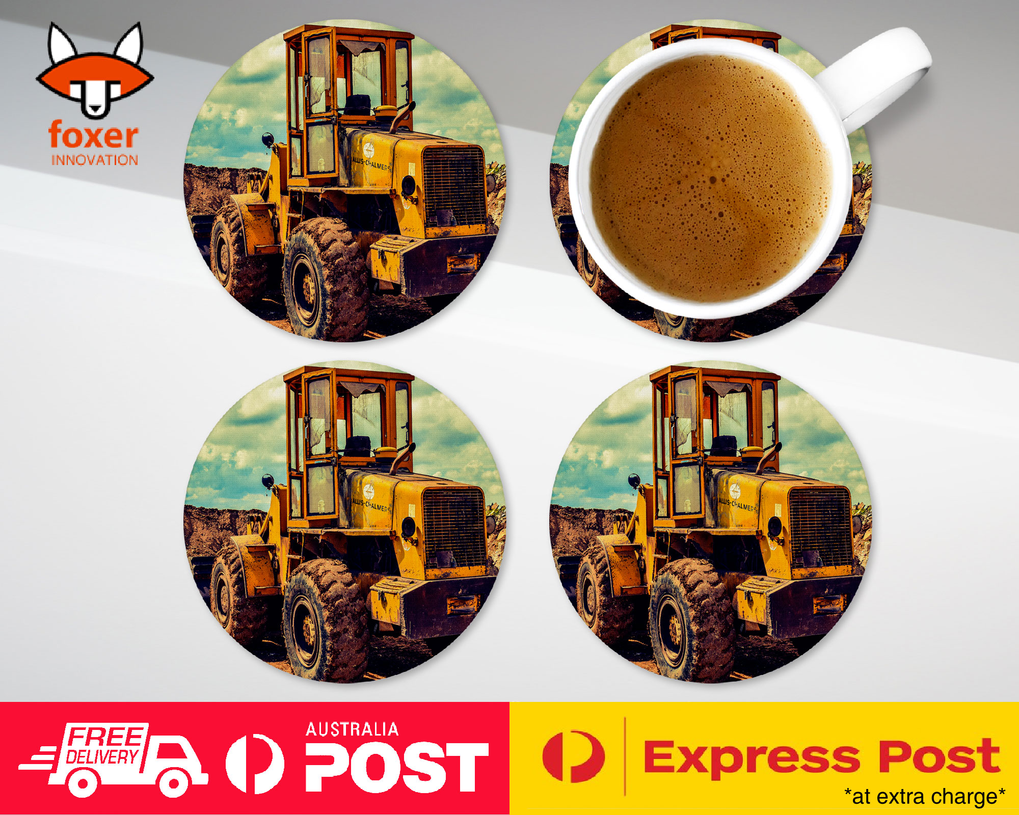 COASTER COFFEE DRINKING MAT|COOL FARMERS YELLOW TRACTOR #2 - Foto 3 di 21