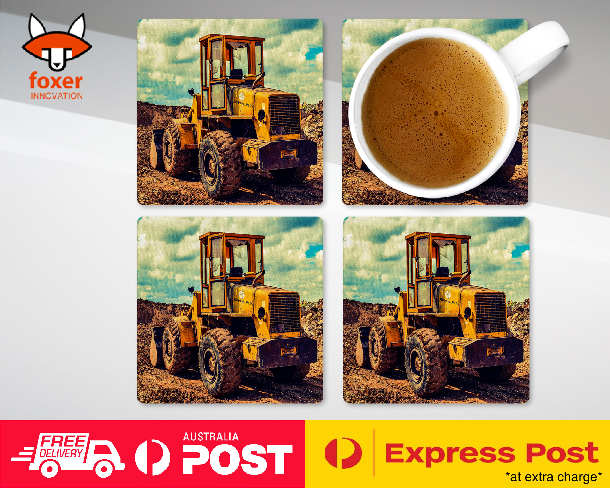 COASTER COFFEE DRINKING MAT|COOL FARMERS YELLOW TRACTOR #2 - Foto 13 di 21