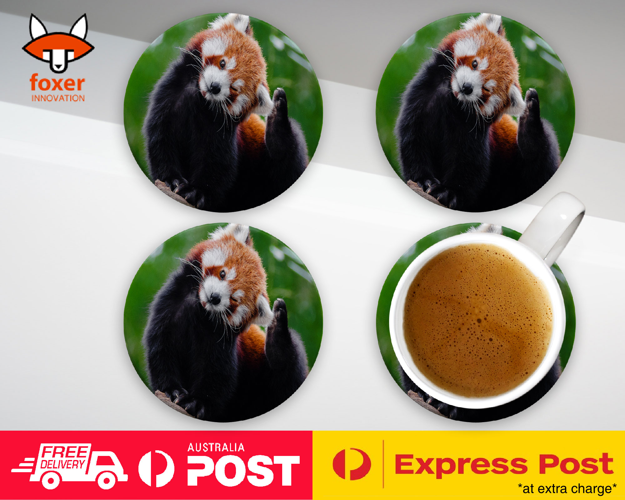 COASTER COFFEE DRINKING MAT|CUTE RED PANDA ANIMAL RACOON #9