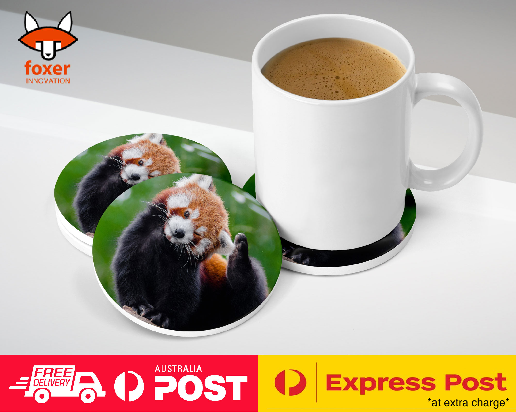 COASTER COFFEE DRINKING MAT|CUTE RED PANDA ANIMAL RACOON #9
