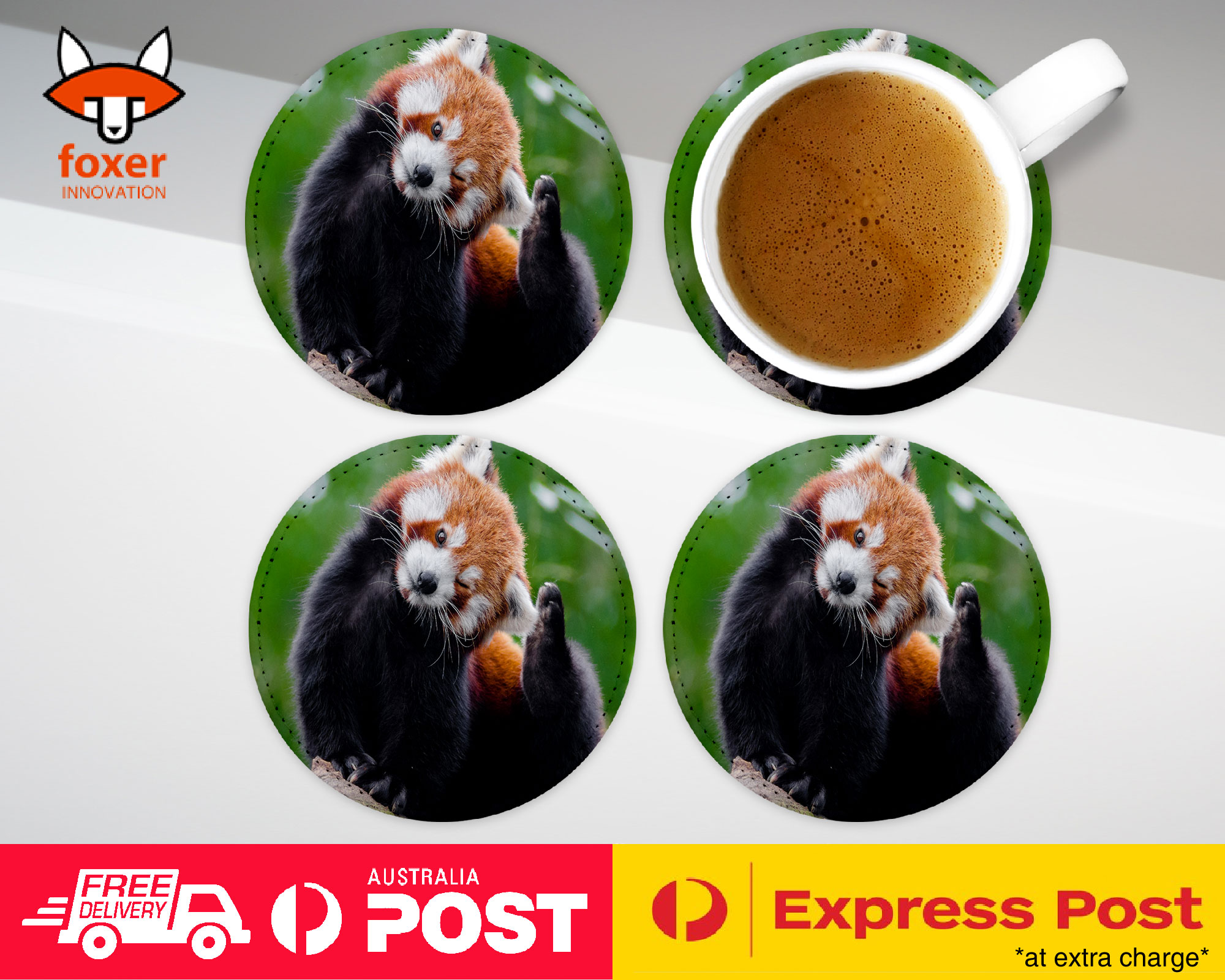 COASTER COFFEE DRINKING MAT|CUTE RED PANDA ANIMAL RACOON #9