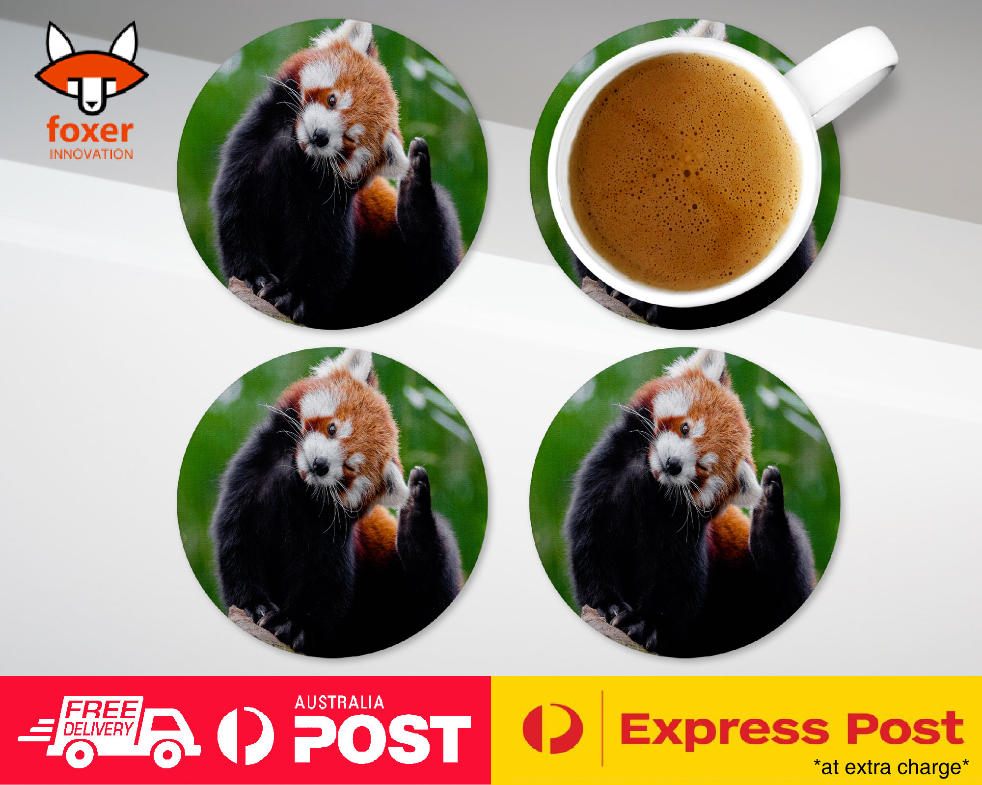 COASTER COFFEE DRINKING MAT|CUTE RED PANDA ANIMAL RACOON #9