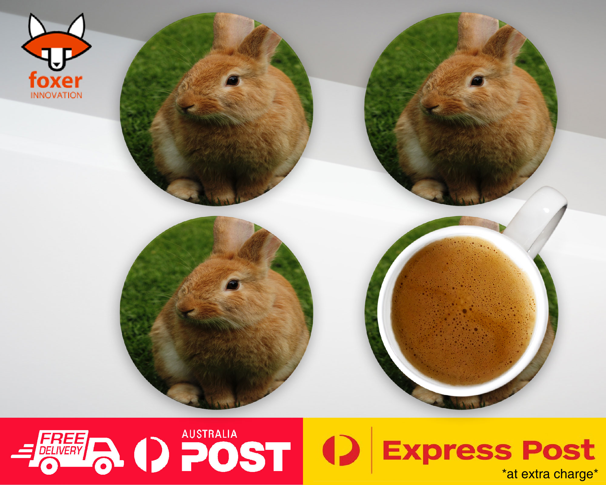 COASTER COFFEE DRINKING MAT|CUTE BUNNY RABBIT ANIMAL #7