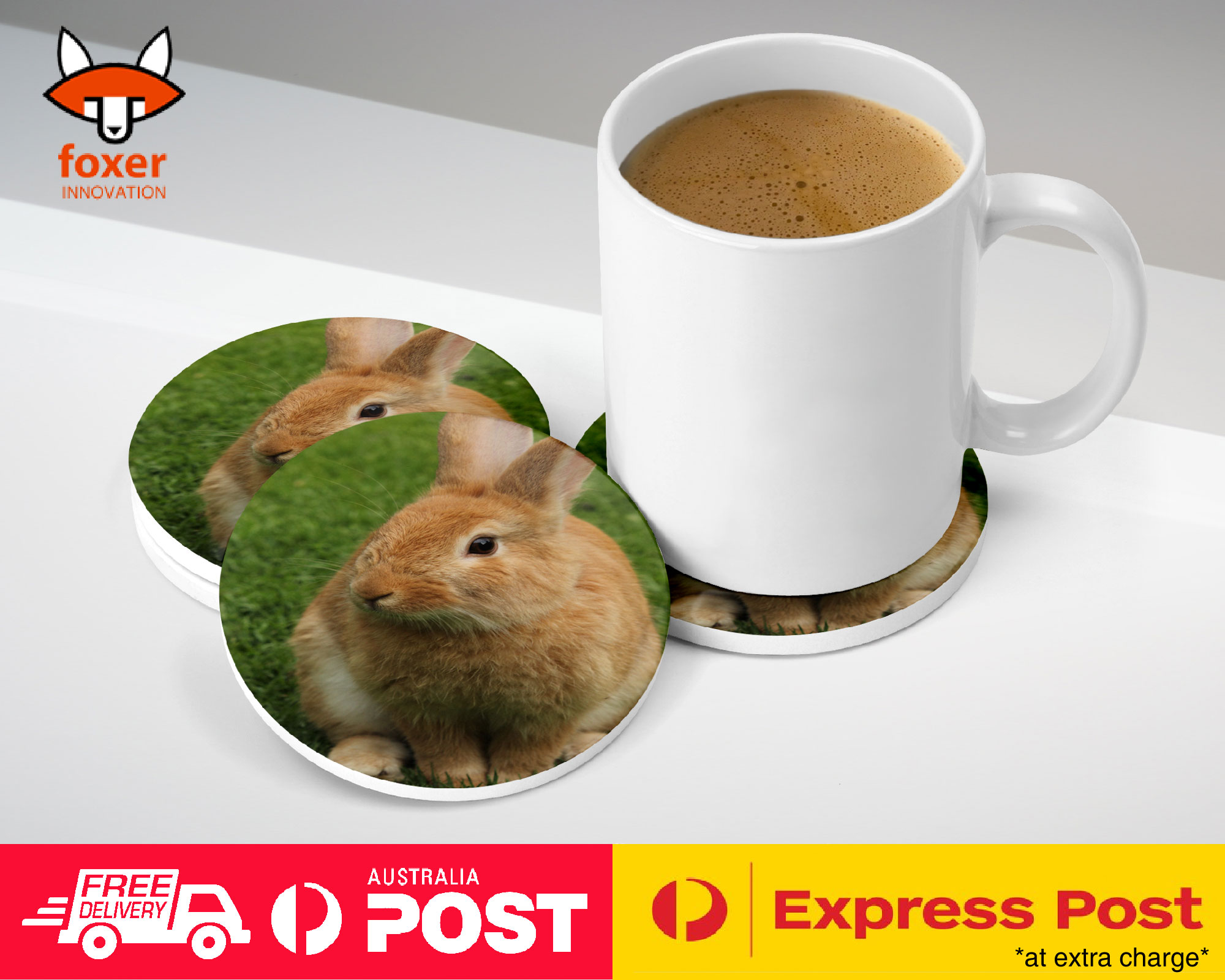 COASTER COFFEE DRINKING MAT|CUTE BUNNY RABBIT ANIMAL #7