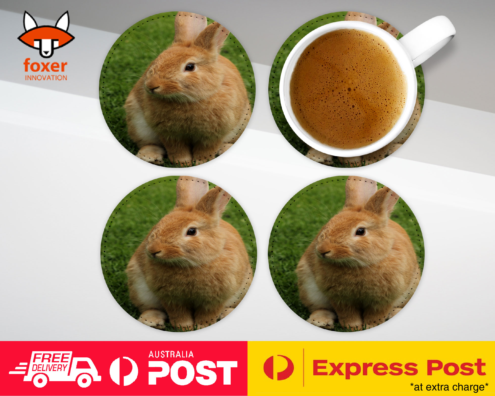 COASTER COFFEE DRINKING MAT|CUTE BUNNY RABBIT ANIMAL #7