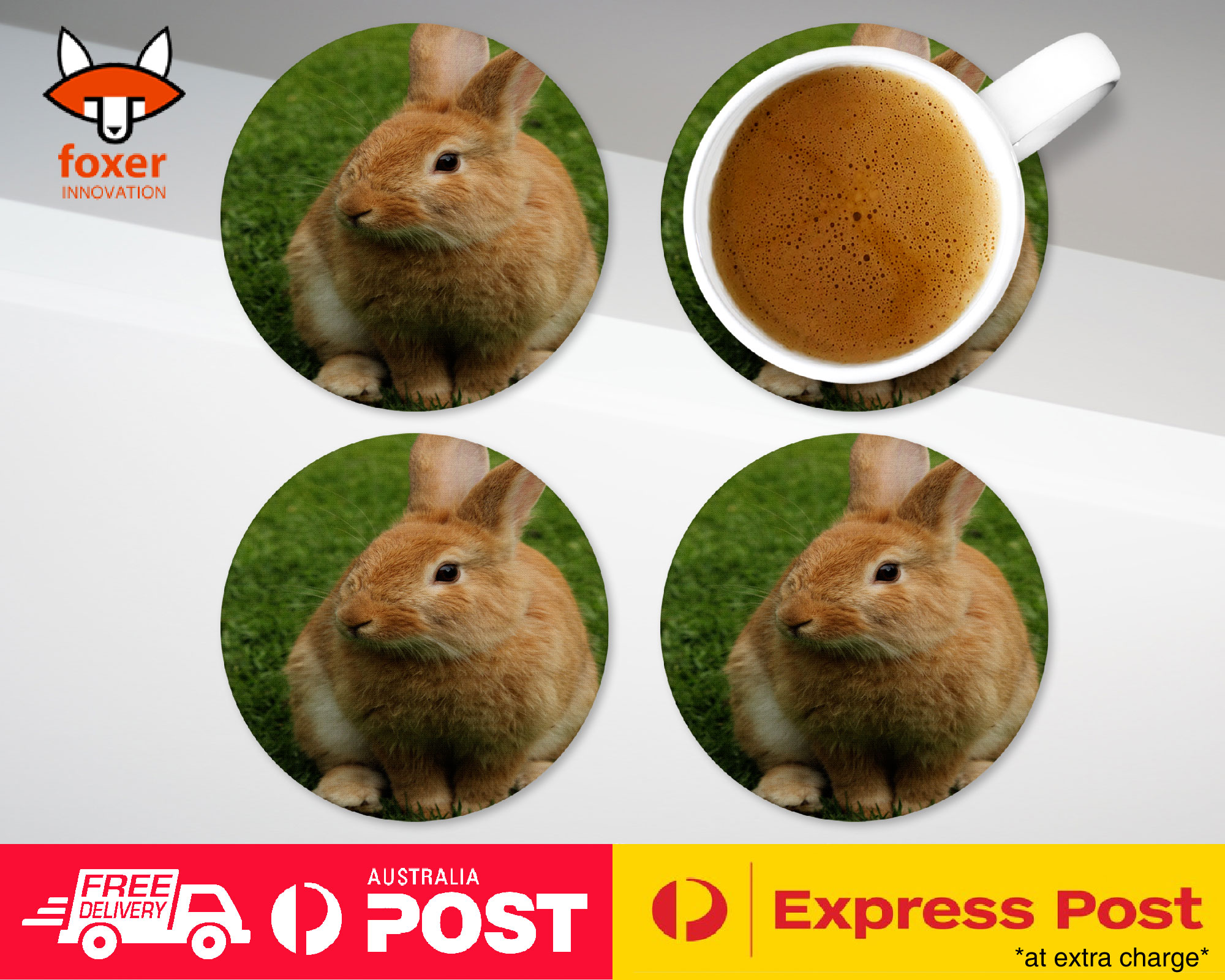COASTER COFFEE DRINKING MAT|CUTE BUNNY RABBIT ANIMAL #7