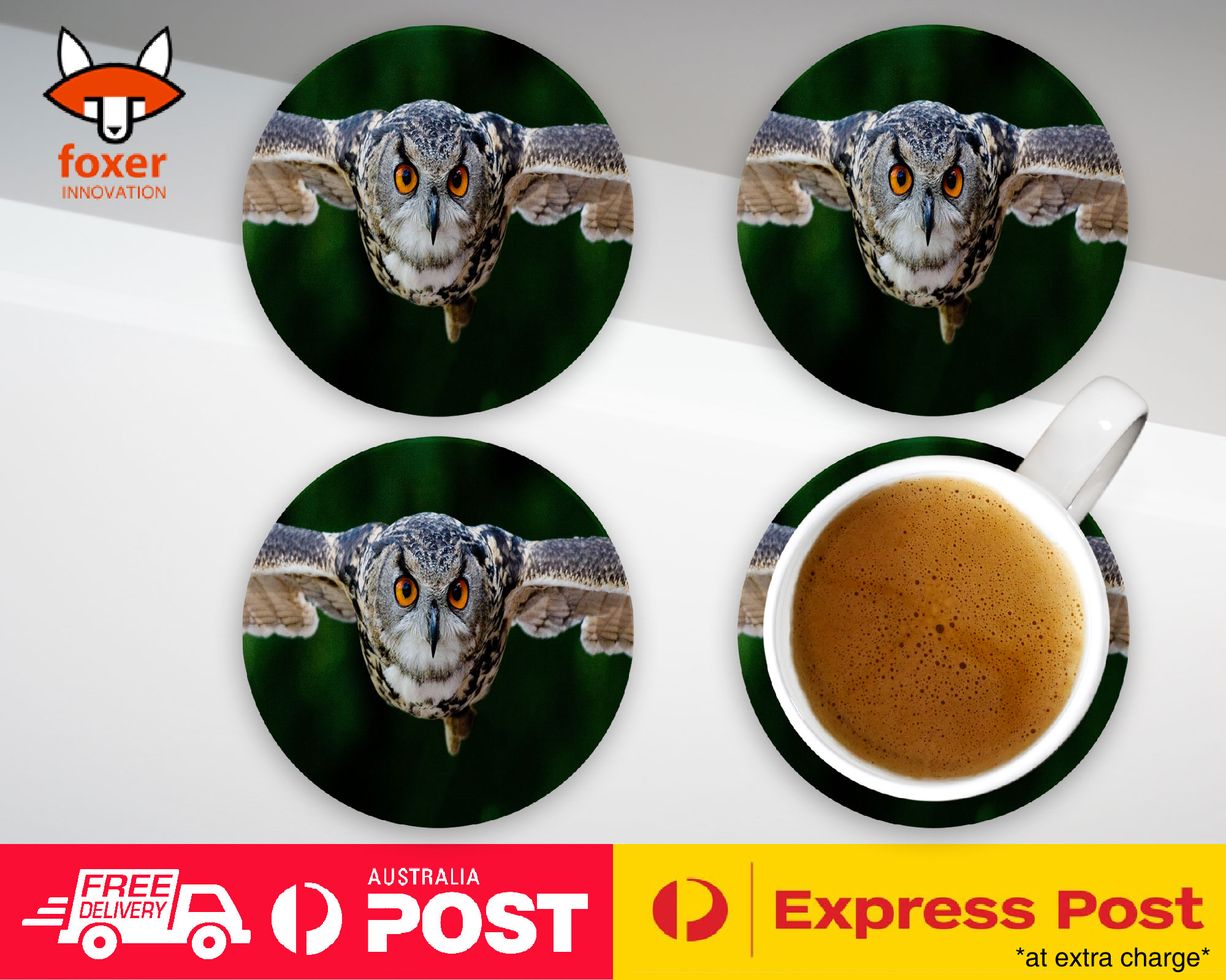 COASTER COFFEE DRINKING MAT|CUTE HIPSTER OWL BIRD MYSTIC #1