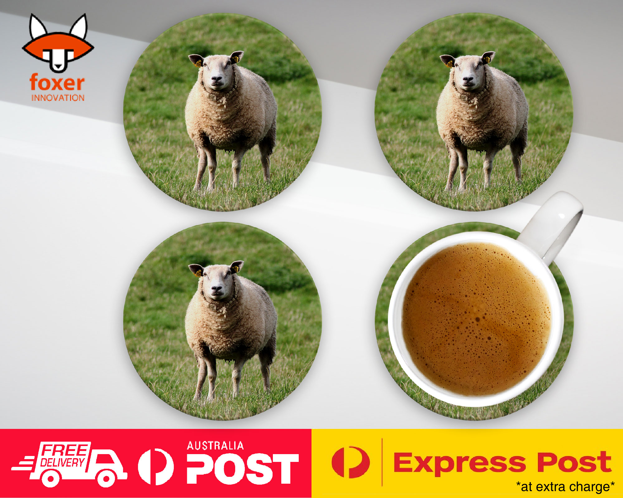 COASTER COFFEE DRINKING MAT|CUTE LAMB SHEEP GOAT FARM #2