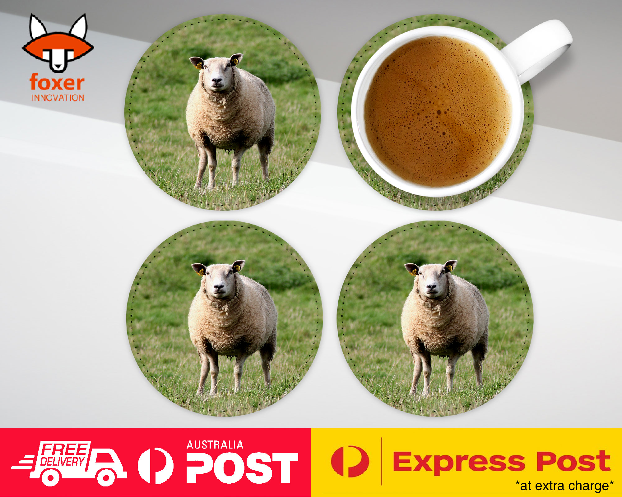 COASTER COFFEE DRINKING MAT|CUTE LAMB SHEEP GOAT FARM #2