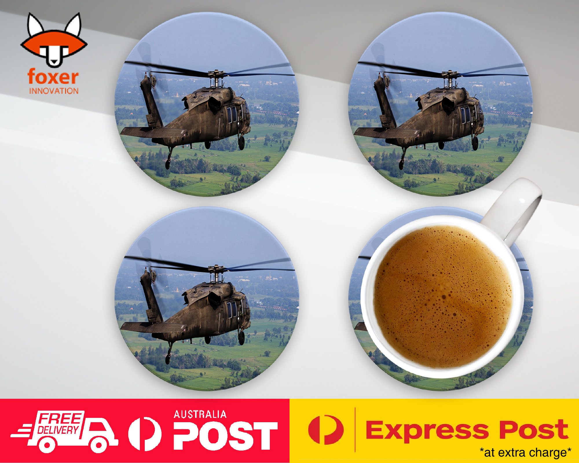 COASTER COFFEE DRINKING MAT|COOL APACHE HELICOPTER ARMY WAR