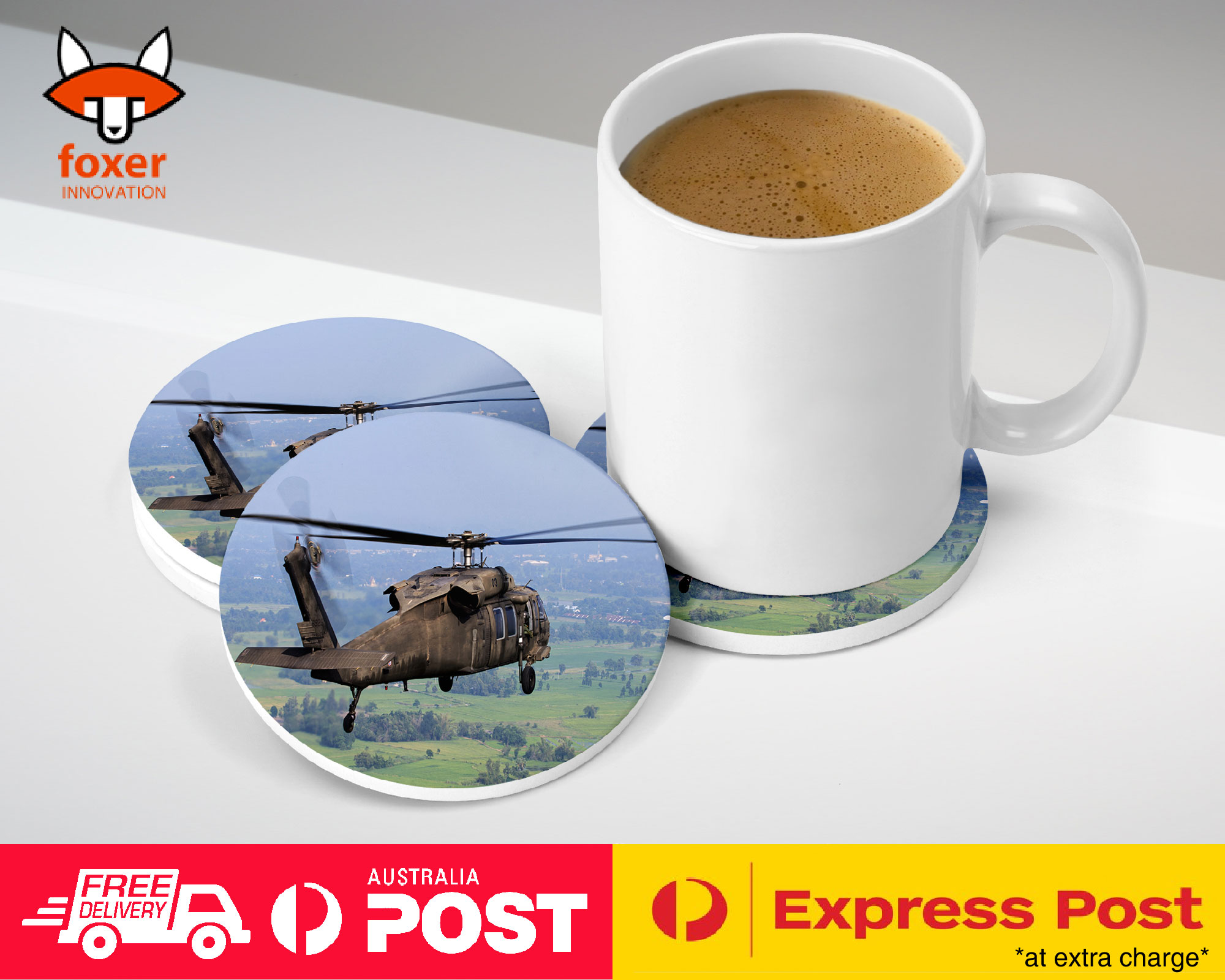 COASTER COFFEE DRINKING MAT|COOL APACHE HELICOPTER ARMY WAR