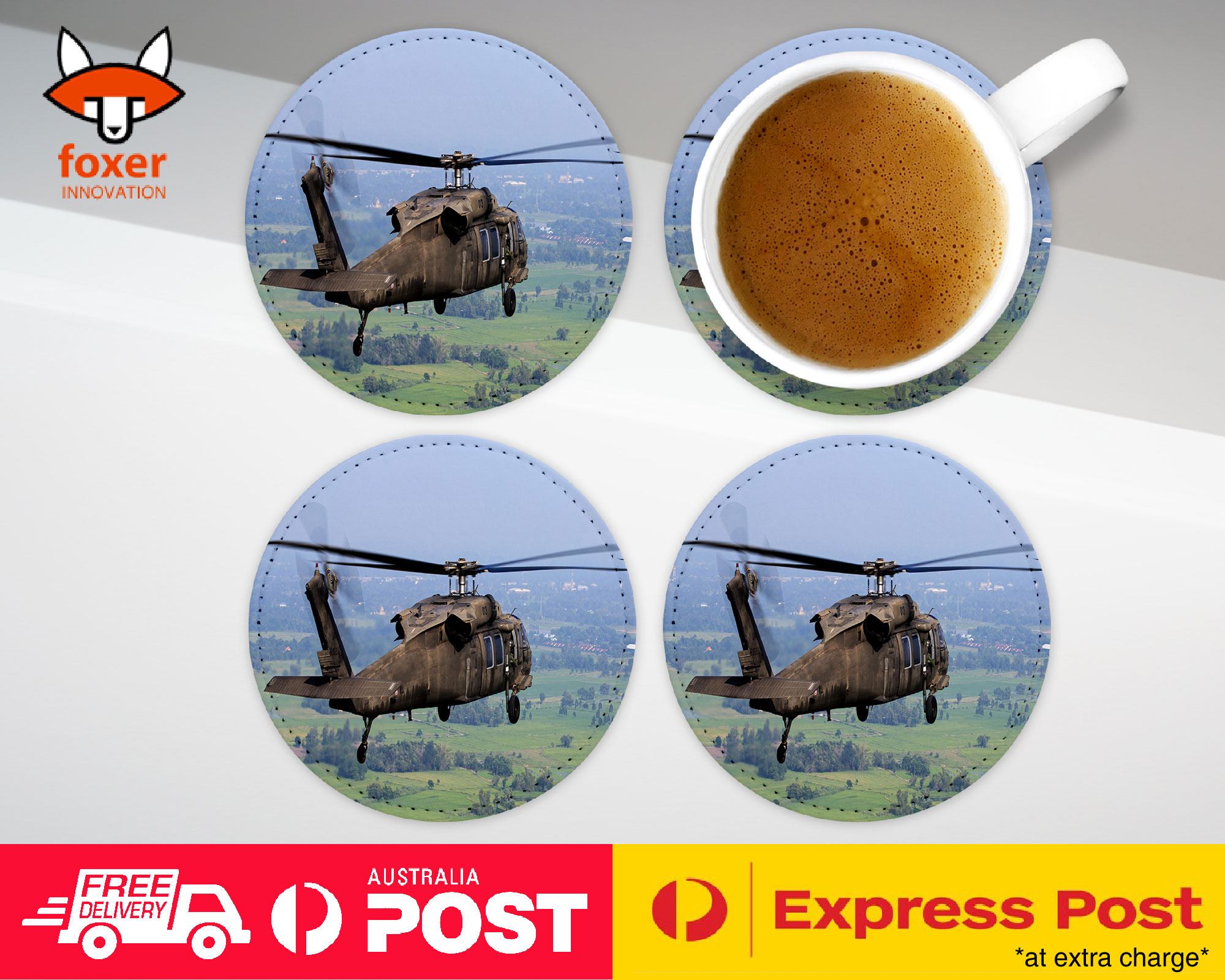 COASTER COFFEE DRINKING MAT|COOL APACHE HELICOPTER ARMY WAR