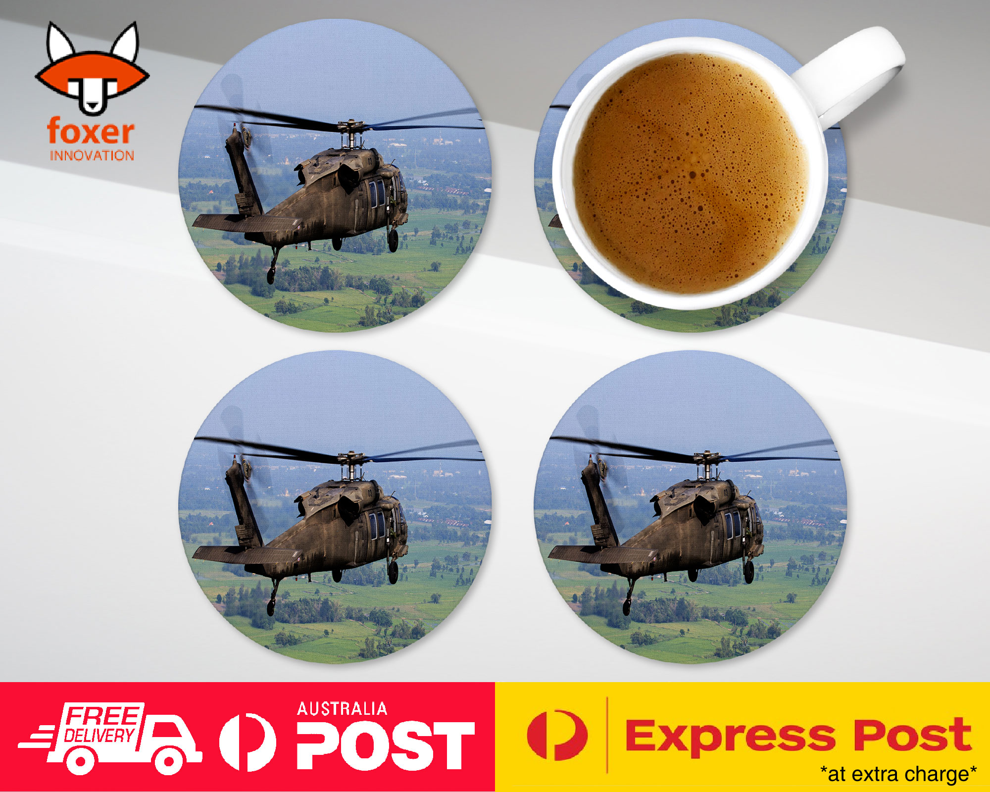 COASTER COFFEE DRINKING MAT|COOL APACHE HELICOPTER ARMY WAR
