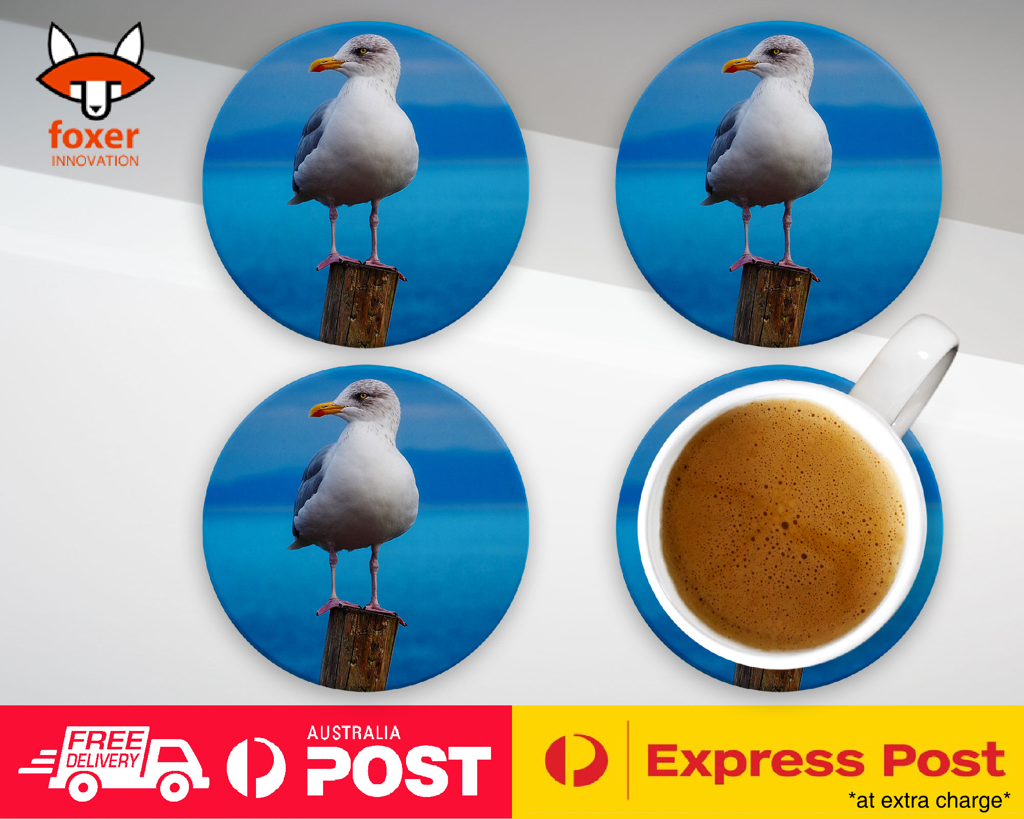 COASTER COFFEE DRINKING MAT|SEAGULL GULL BIRD SEABIRD #3
