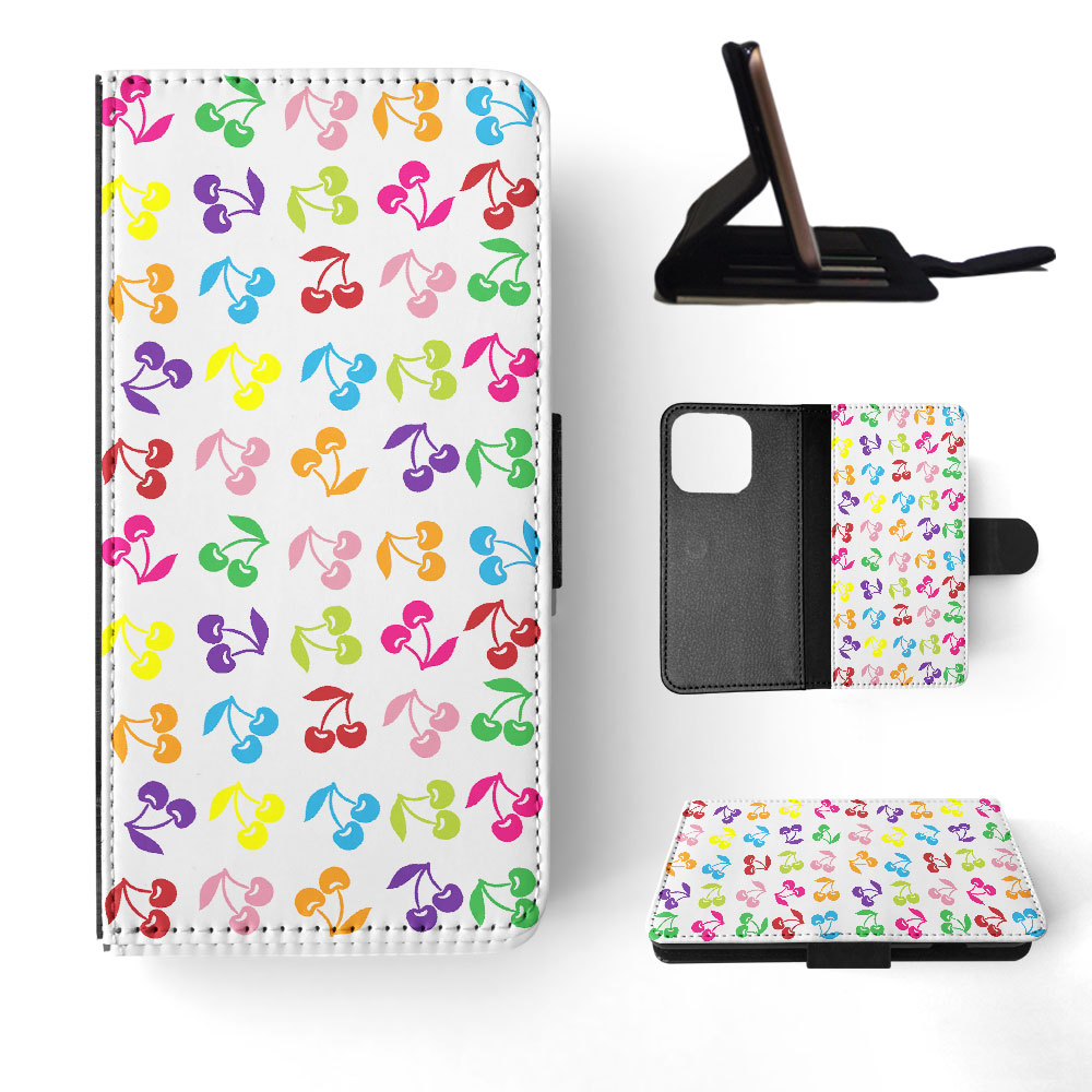FLIP CASE FOR APPLE IPHONE|CUTE RAINBOW CHERRY FRUIT PATTERN - Picture 31 of 193