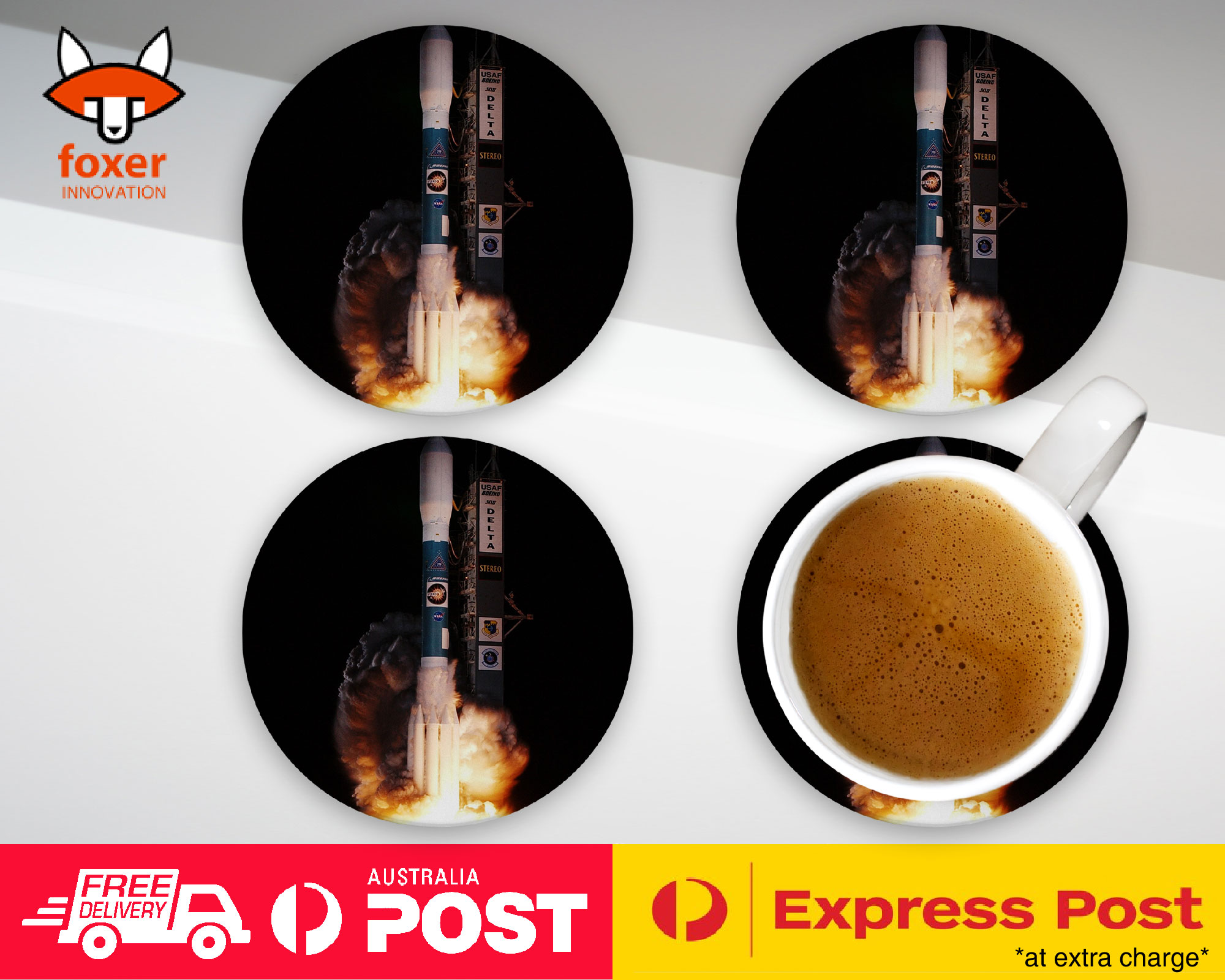 COASTER COFFEE DRINKING MAT|COOL SPACE ROCKET LAUNCH #3